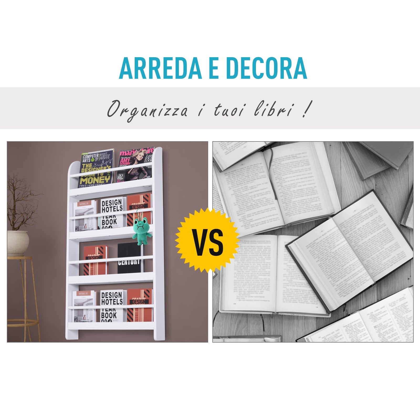 Easycomfort Libreria da Parete with 4 Ripiani in Legno white Impermeabile, Carico Massimo 30kg (59cm x 12cm x 113cm)