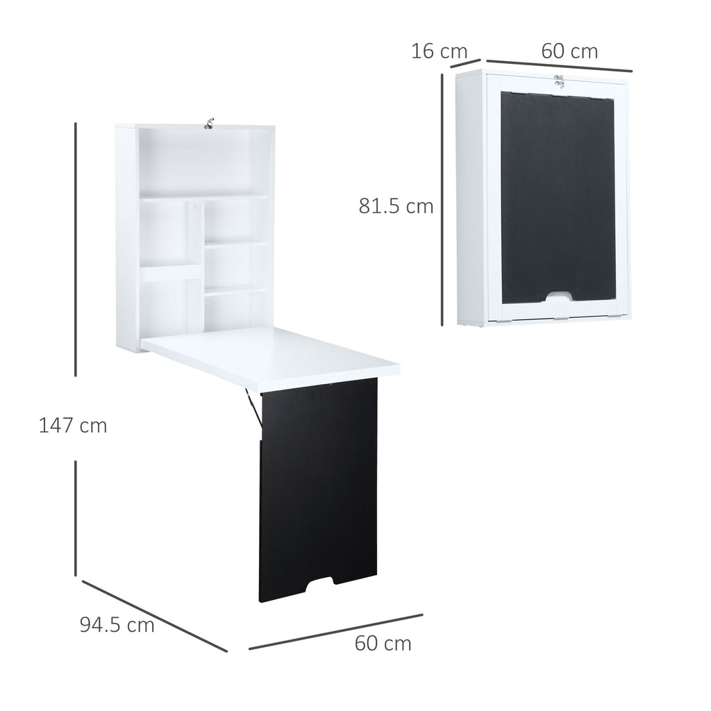 Easycomfort Tavolo Pieghevole da Parete Salvaspazio, Scrivania, Tavolo da Pranzo with Scaffali e Lavagnetta (60x94.5x147cm)