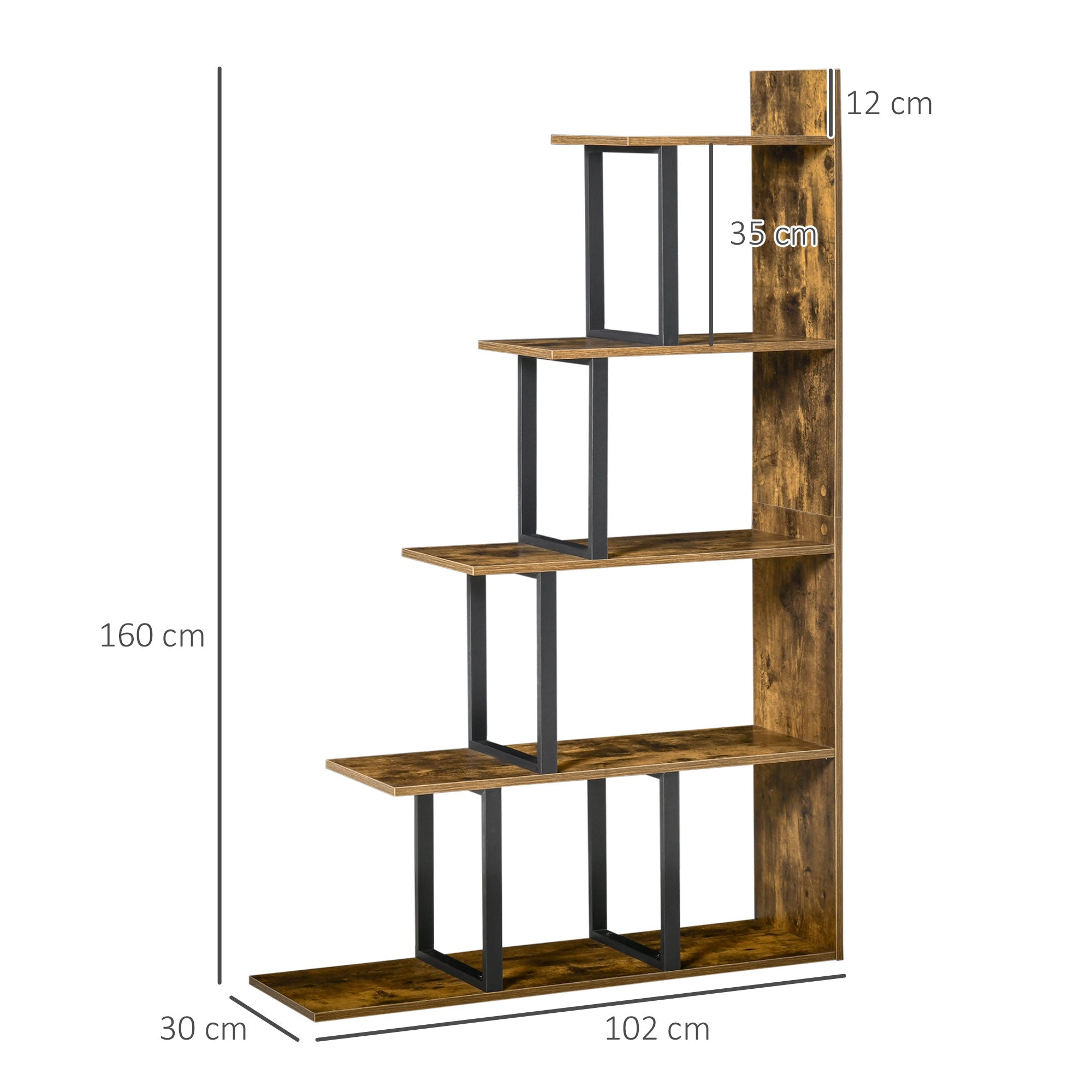 Easycomfort Libreria Antiribaltamento Stile Industriale, Scaffale Vintage with 5 Ripiani in Truciolato, 102x30x160cm