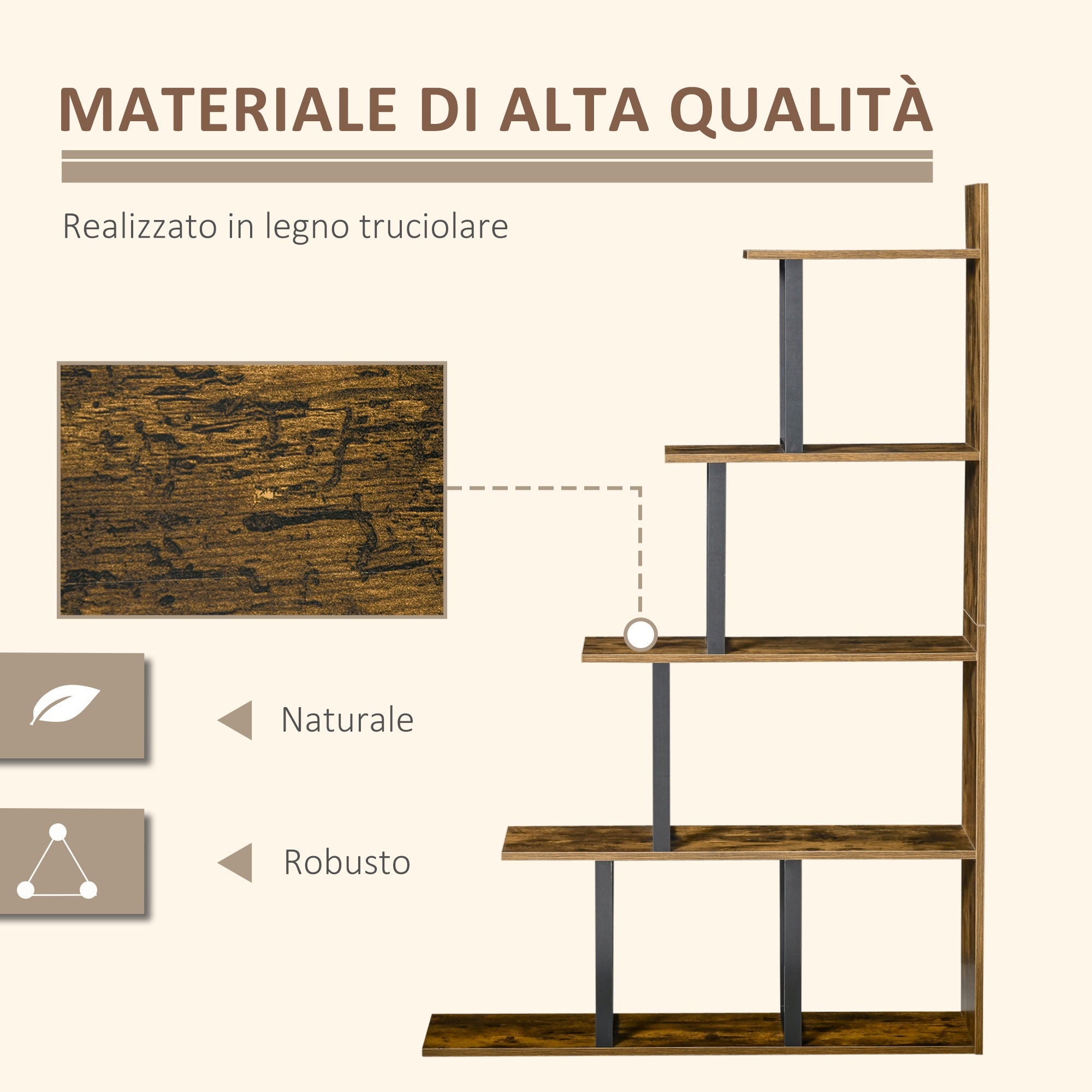 Easycomfort Libreria Antiribaltamento Stile Industriale, Scaffale Vintage with 5 Ripiani in Truciolato, 102x30x160cm