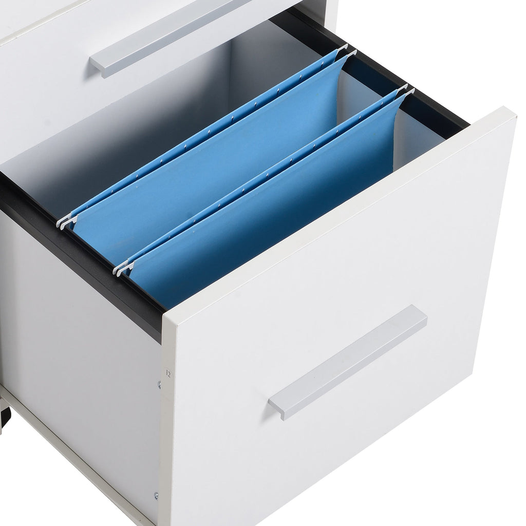 EasyComfort Cassettiera Portadocumento da Ufficio Bianca in Legno, 3 Cassetti with Chiavi e 5 Ruote 39.2 x 40 x 65.4cm