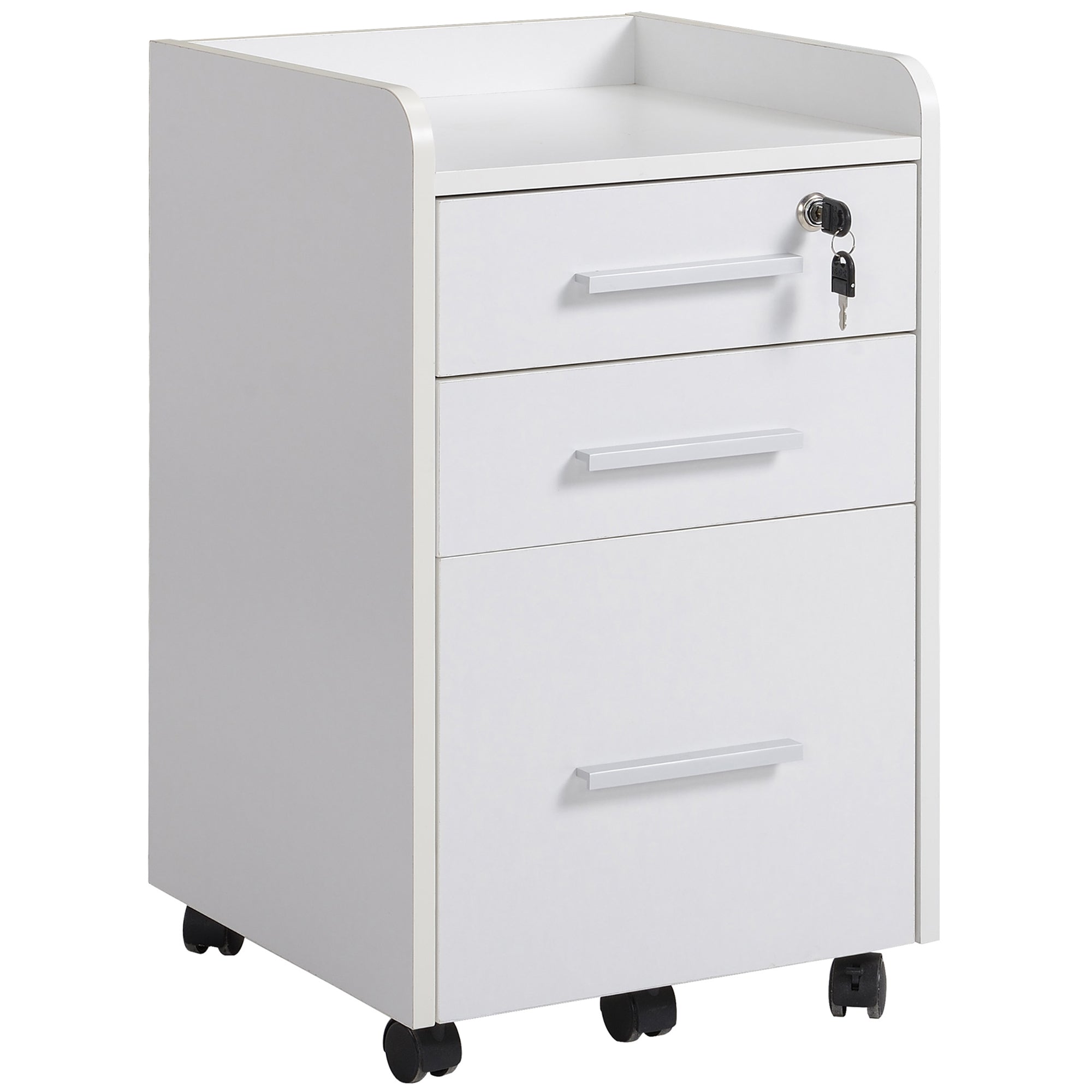 EasyComfort Cassettiera Portadocumento da Ufficio Bianca in Legno, 3 Cassetti with Chiavi e 5 Ruote 39.2 x 40 x 65.4cm