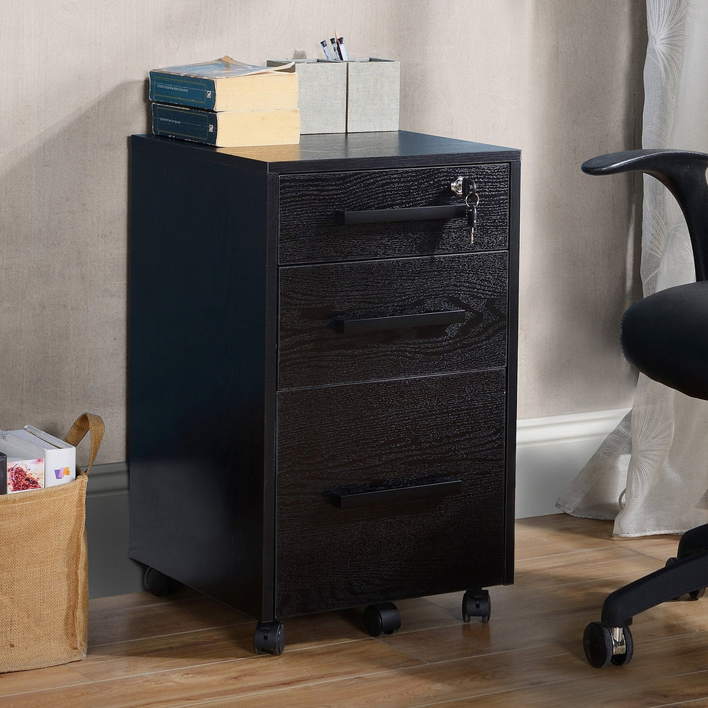 EasyComfort Cassettiera Portadocumenti da Ufficio Schedario with 3 Cassetti e Serratura, in Legno, black, 39.2 x 40 x 65.4cm