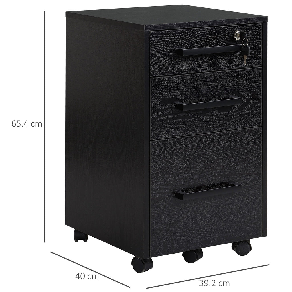 EasyComfort Cassettiera Portadocumenti da Ufficio Schedario with 3 Cassetti e Serratura, in Legno, black, 39.2 x 40 x 65.4cm
