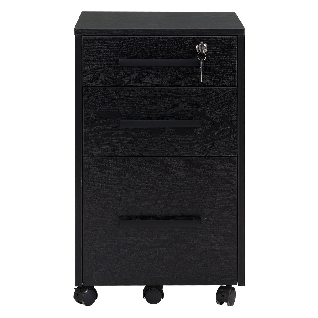 EasyComfort Cassettiera Portadocumenti da Ufficio Schedario with 3 Cassetti e Serratura, in Legno, black, 39.2 x 40 x 65.4cm