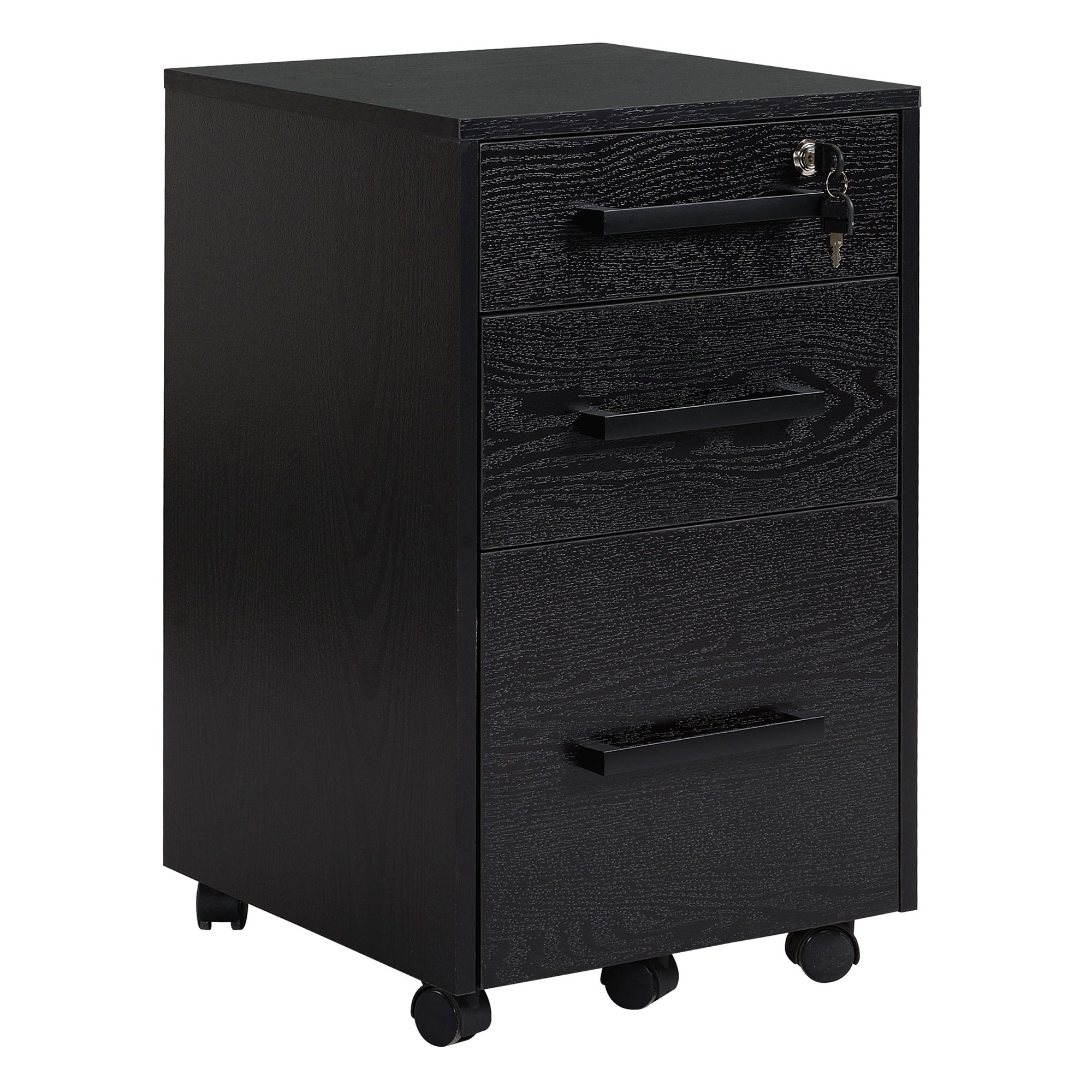 EasyComfort Cassettiera Portadocumenti da Ufficio Schedario with 3 Cassetti e Serratura, in Legno, black, 39.2 x 40 x 65.4cm
