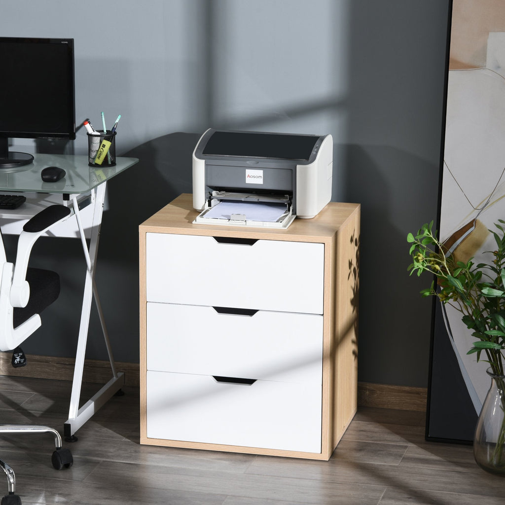 EasyComfort ladekast met 3 lades – hoogglans wit en houtkleur