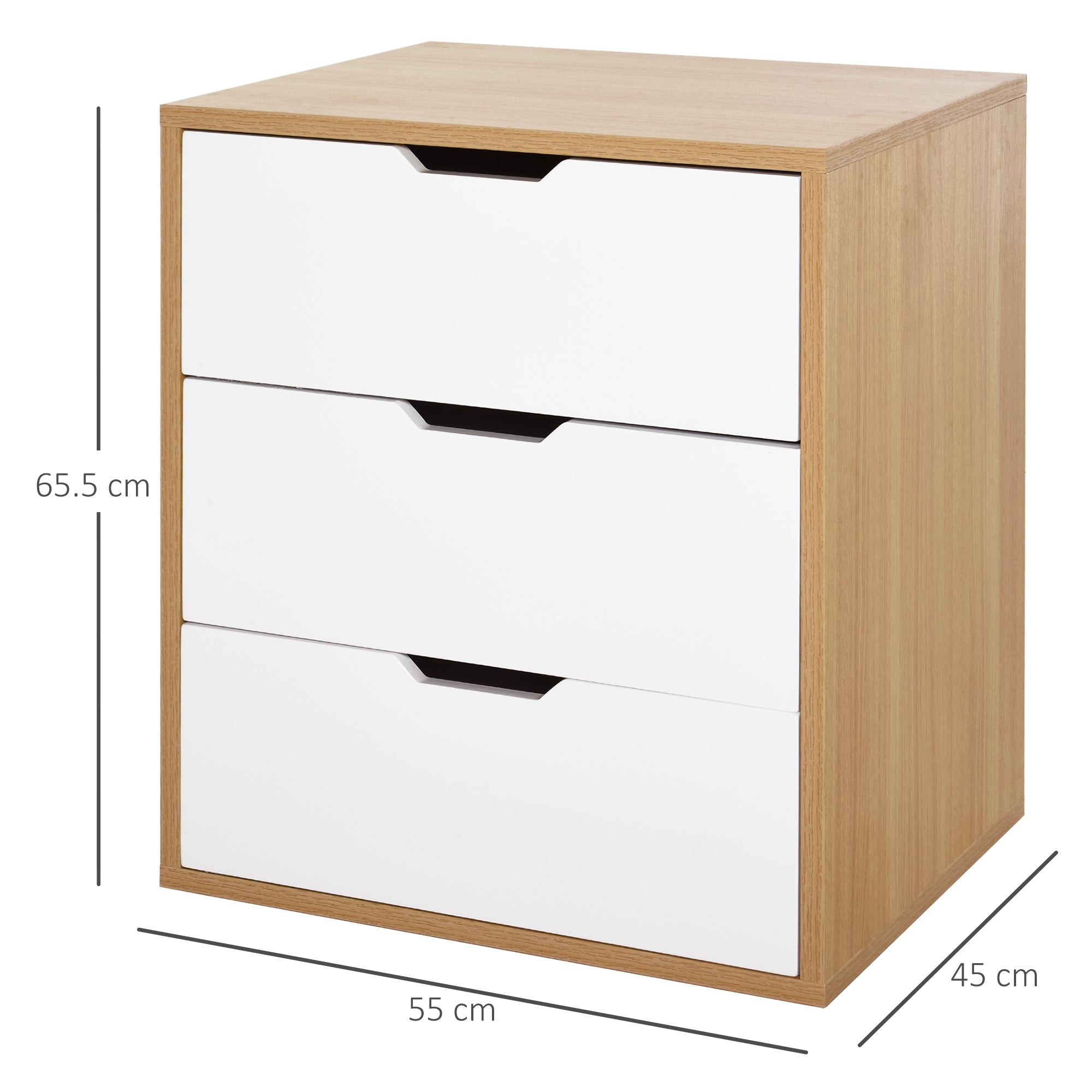 EasyComfort ladekast met 3 lades – hoogglans wit en houtkleur