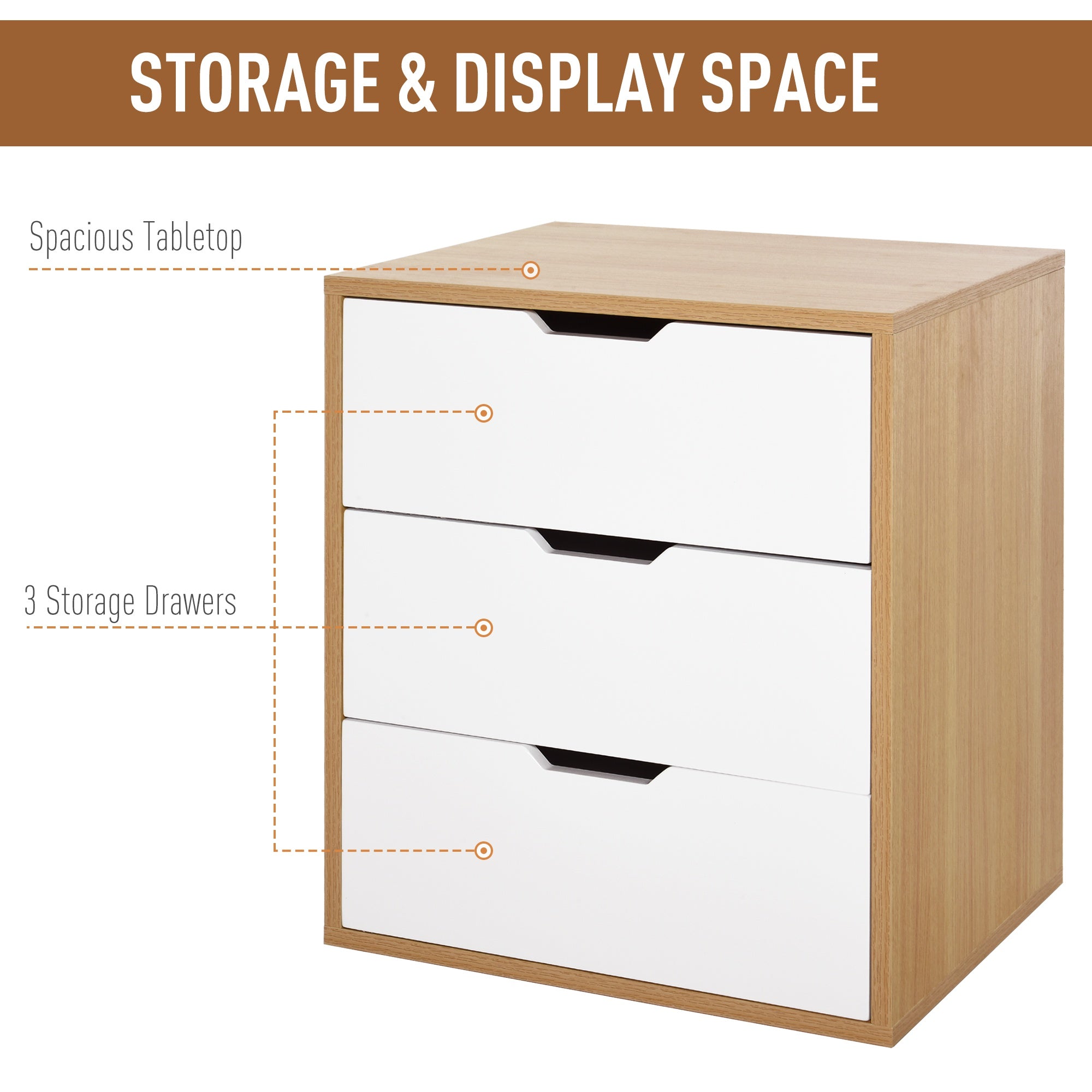 EasyComfort ladekast met 3 lades – hoogglans wit en houtkleur
