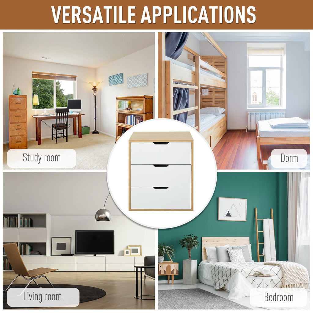 EasyComfort ladekast met 3 lades – hoogglans wit en houtkleur