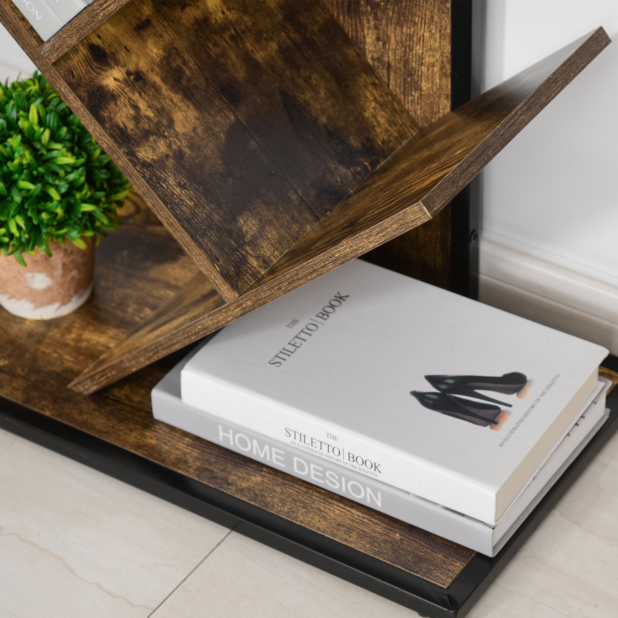 Easycomfort Libreria ad Albero in Legno, Scaffale Salvaspazio a Colonna with 10 Ripiani in Stile Industriale, 50x28x142cm