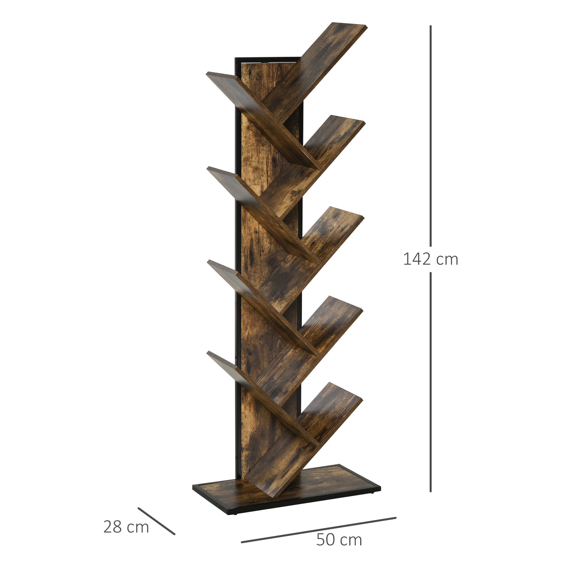 Easycomfort Libreria ad Albero in Legno, Scaffale Salvaspazio a Colonna with 10 Ripiani in Stile Industriale, 50x28x142cm