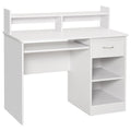 Easycomfort Scrivania per Computer Compatta, Scrivania PC Fisso in Legno white with Ripiano Tastiera Estraibile e Mensole 104x48x95.5cm