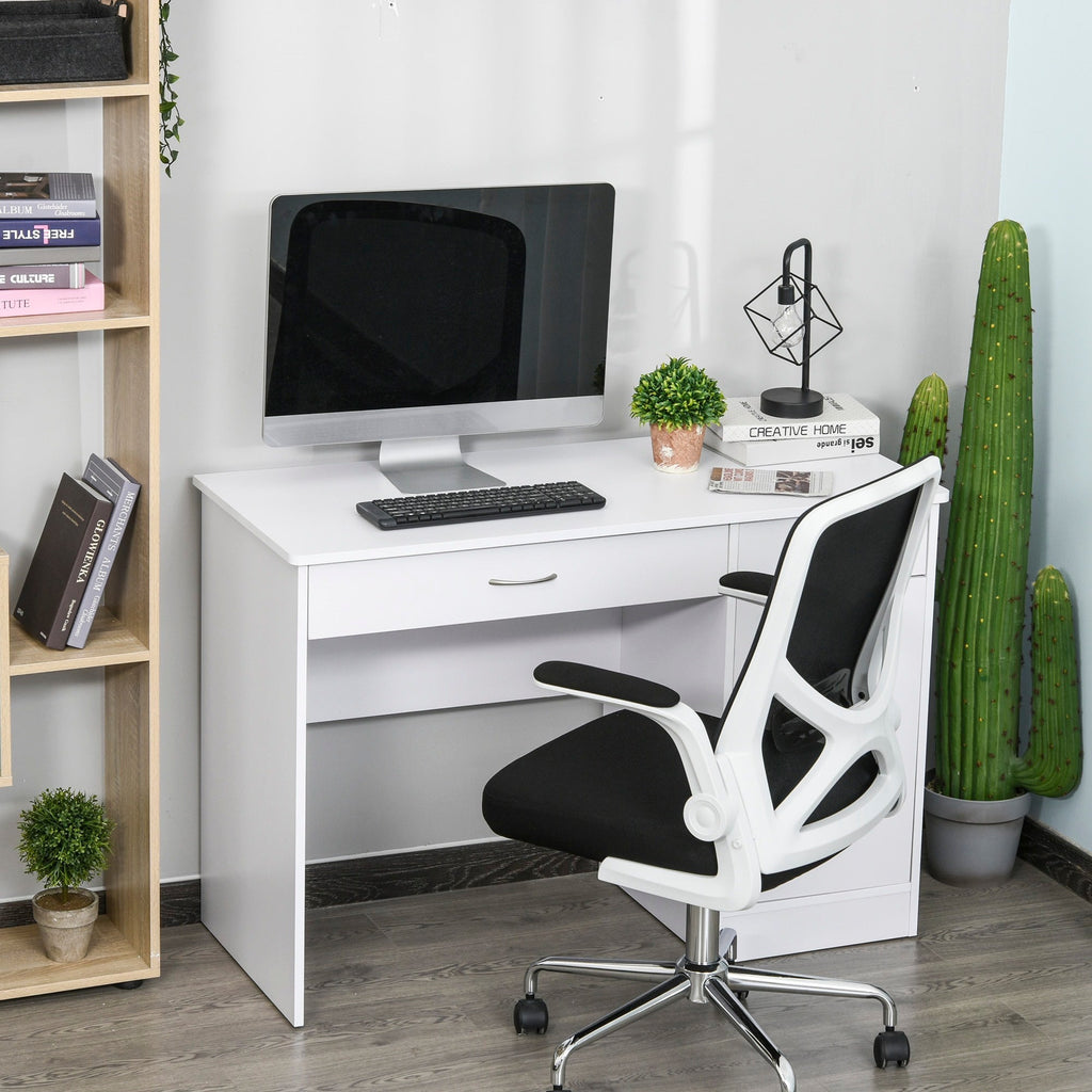Easycomfort Scrivania Moderna per PC e Computer with 2 Cassetti e 1 Armadietto, Scrivania with Libreria Salvaspazio per Ufficio o Camera in Legno, white
