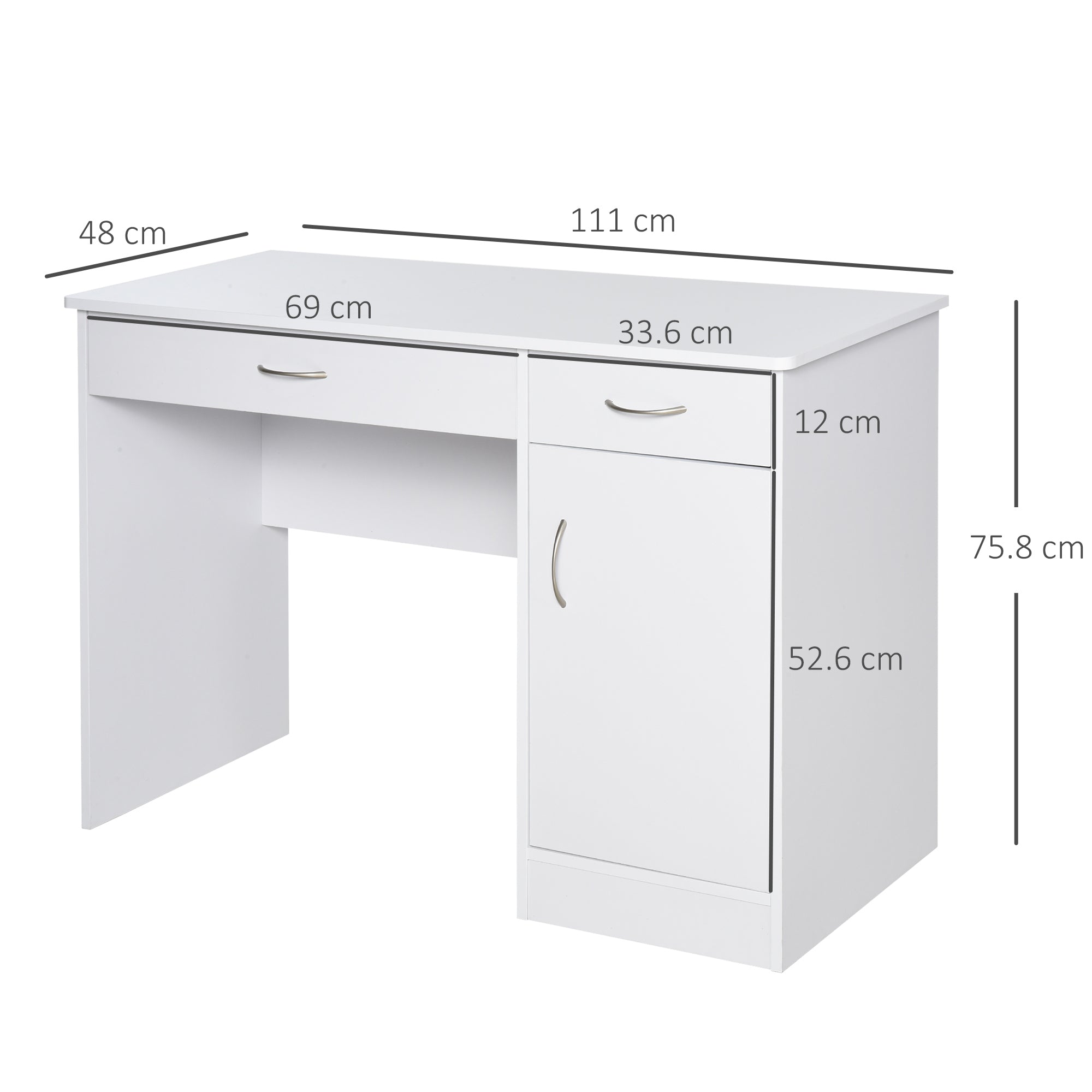 Easycomfort Scrivania Moderna per PC e Computer with 2 Cassetti e 1 Armadietto, Scrivania with Libreria Salvaspazio per Ufficio o Camera in Legno, white