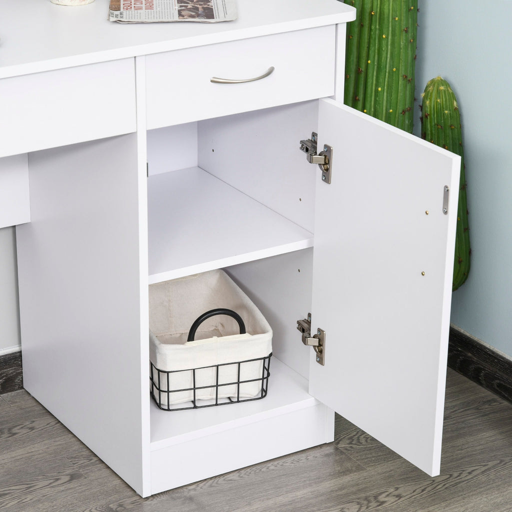 Easycomfort Scrivania Moderna per PC e Computer with 2 Cassetti e 1 Armadietto, Scrivania with Libreria Salvaspazio per Ufficio o Camera in Legno, white