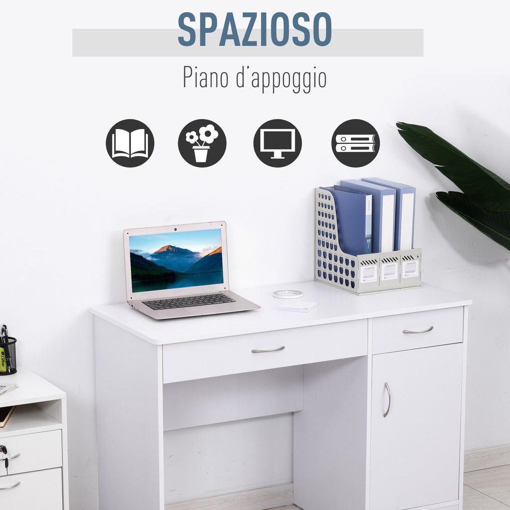 Easycomfort Scrivania Moderna per PC e Computer with 2 Cassetti e 1 Armadietto, Scrivania with Libreria Salvaspazio per Ufficio o Camera in Legno, white