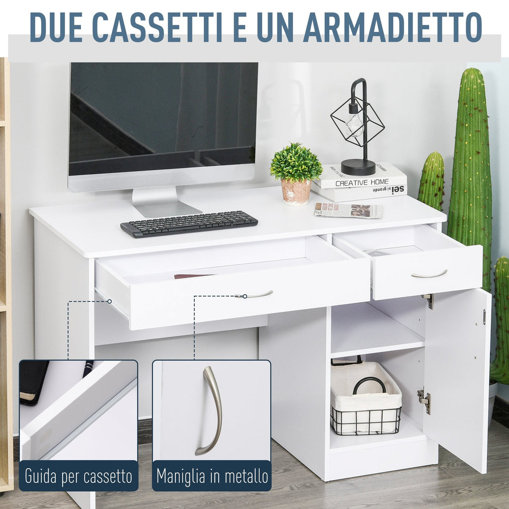 Easycomfort Scrivania Moderna per PC e Computer with 2 Cassetti e 1 Armadietto, Scrivania with Libreria Salvaspazio per Ufficio o Camera in Legno, white