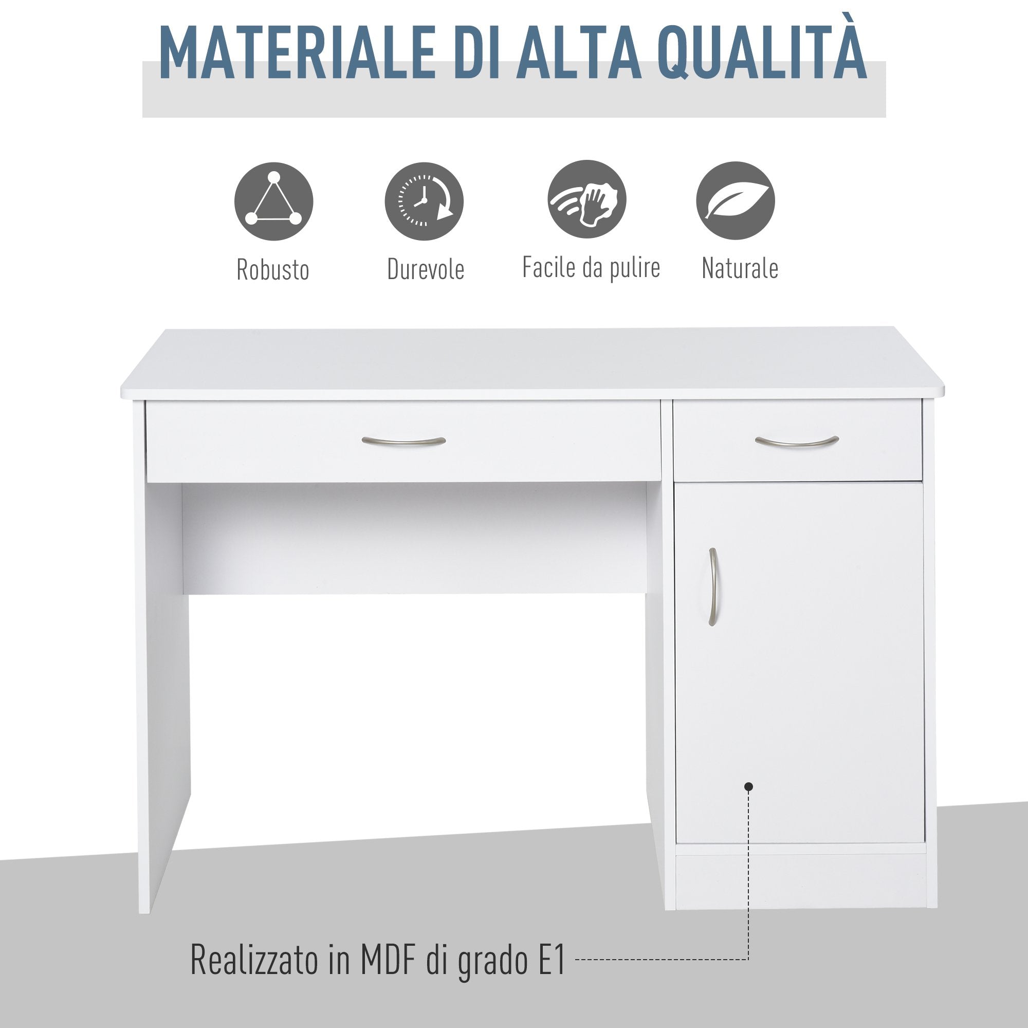 Easycomfort Scrivania Moderna per PC e Computer with 2 Cassetti e 1 Armadietto, Scrivania with Libreria Salvaspazio per Ufficio o Camera in Legno, white