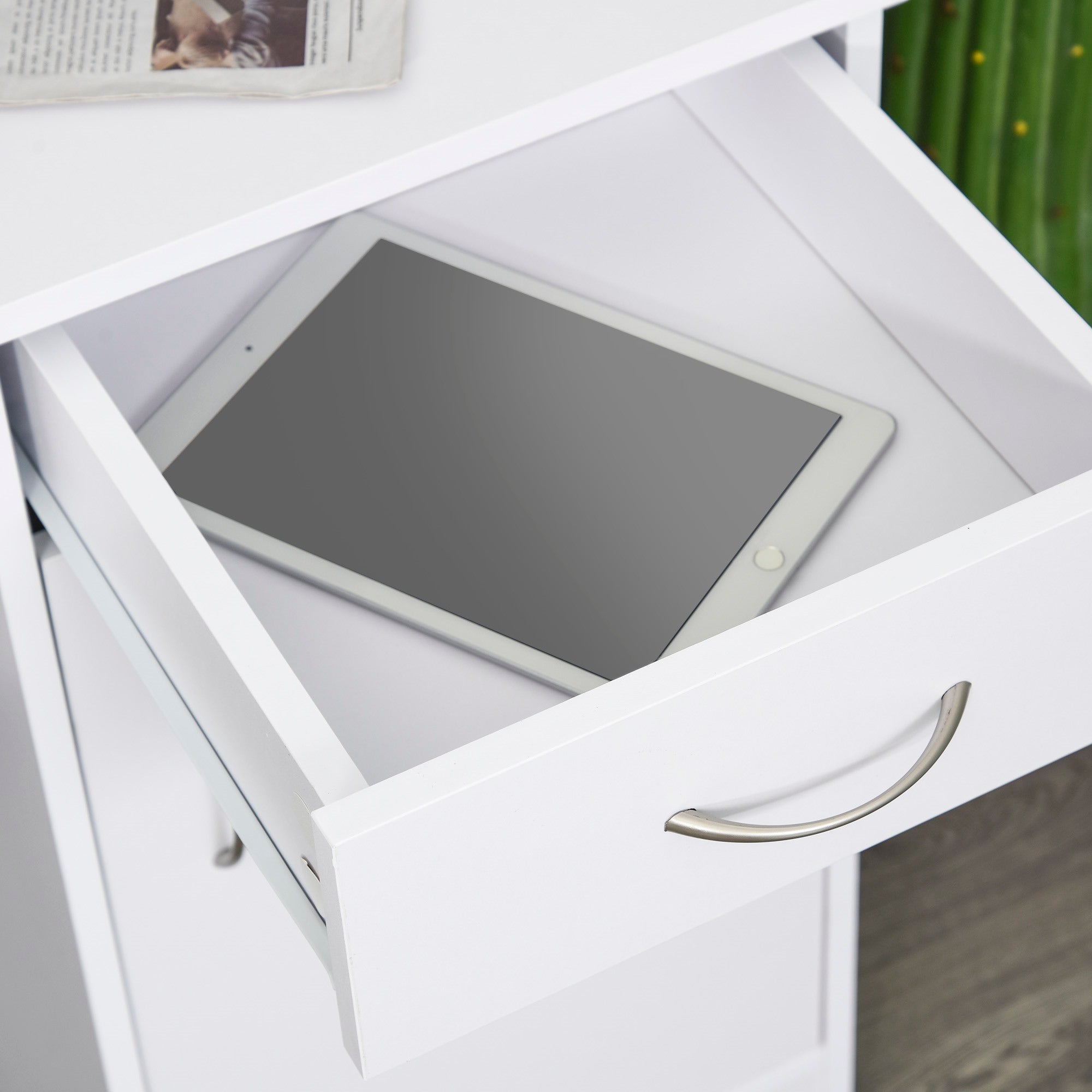 Easycomfort Scrivania Moderna per PC e Computer with 2 Cassetti e 1 Armadietto, Scrivania with Libreria Salvaspazio per Ufficio o Camera in Legno, white