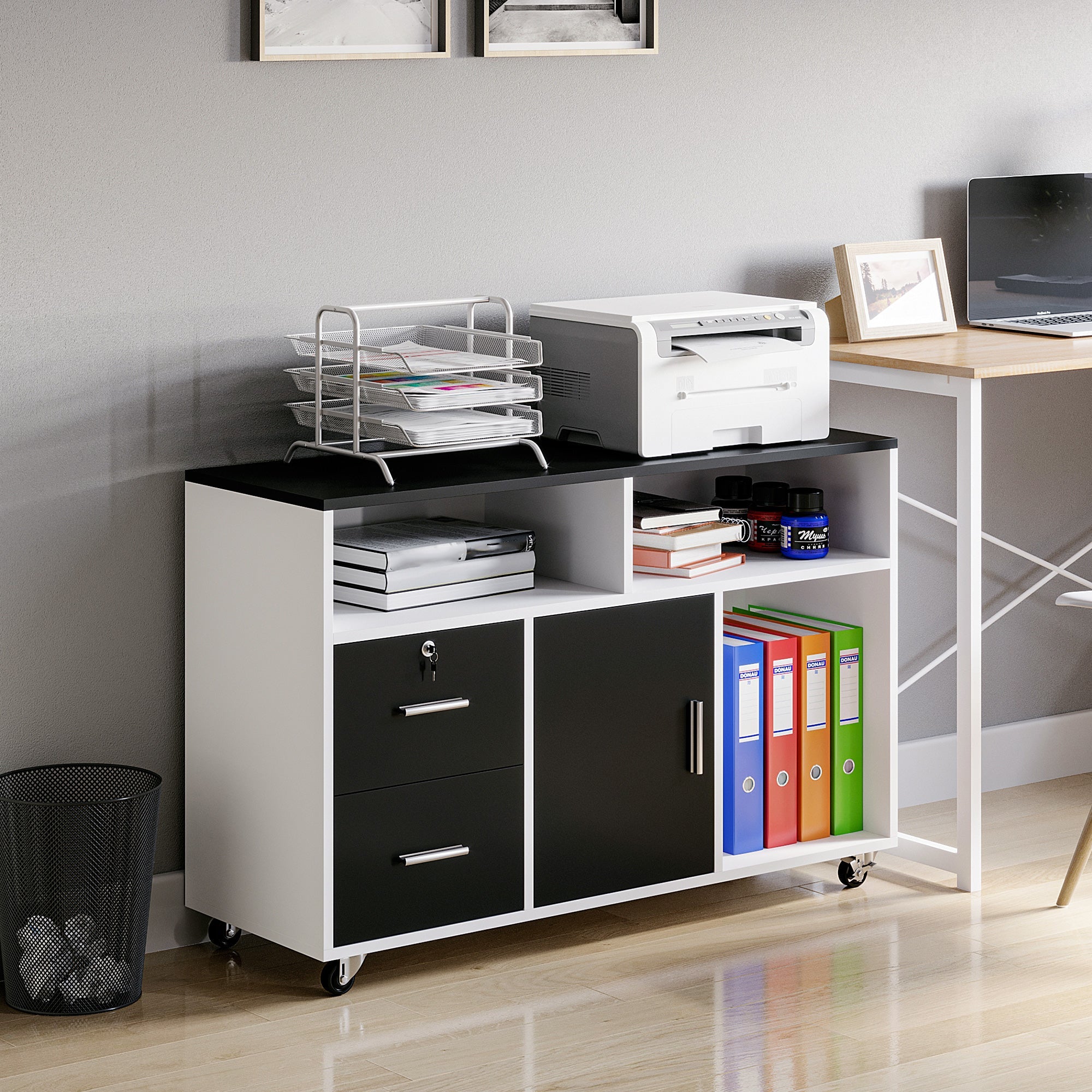 EasyComfort printerkast op wielen 100x35x65 cm, zwart/wit