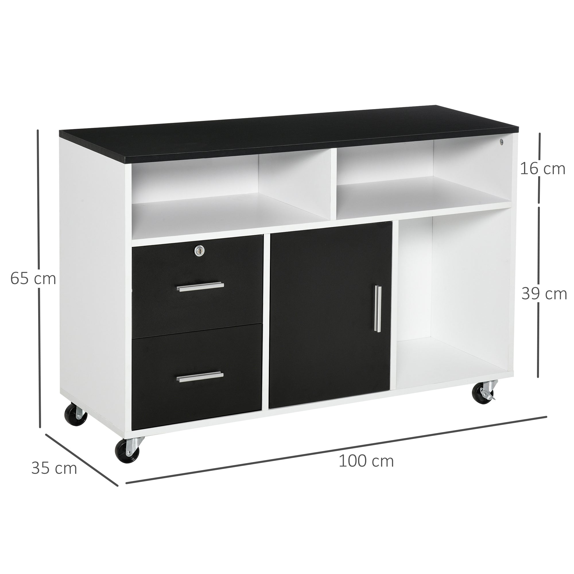 EasyComfort printerkast op wielen 100x35x65 cm, zwart/wit