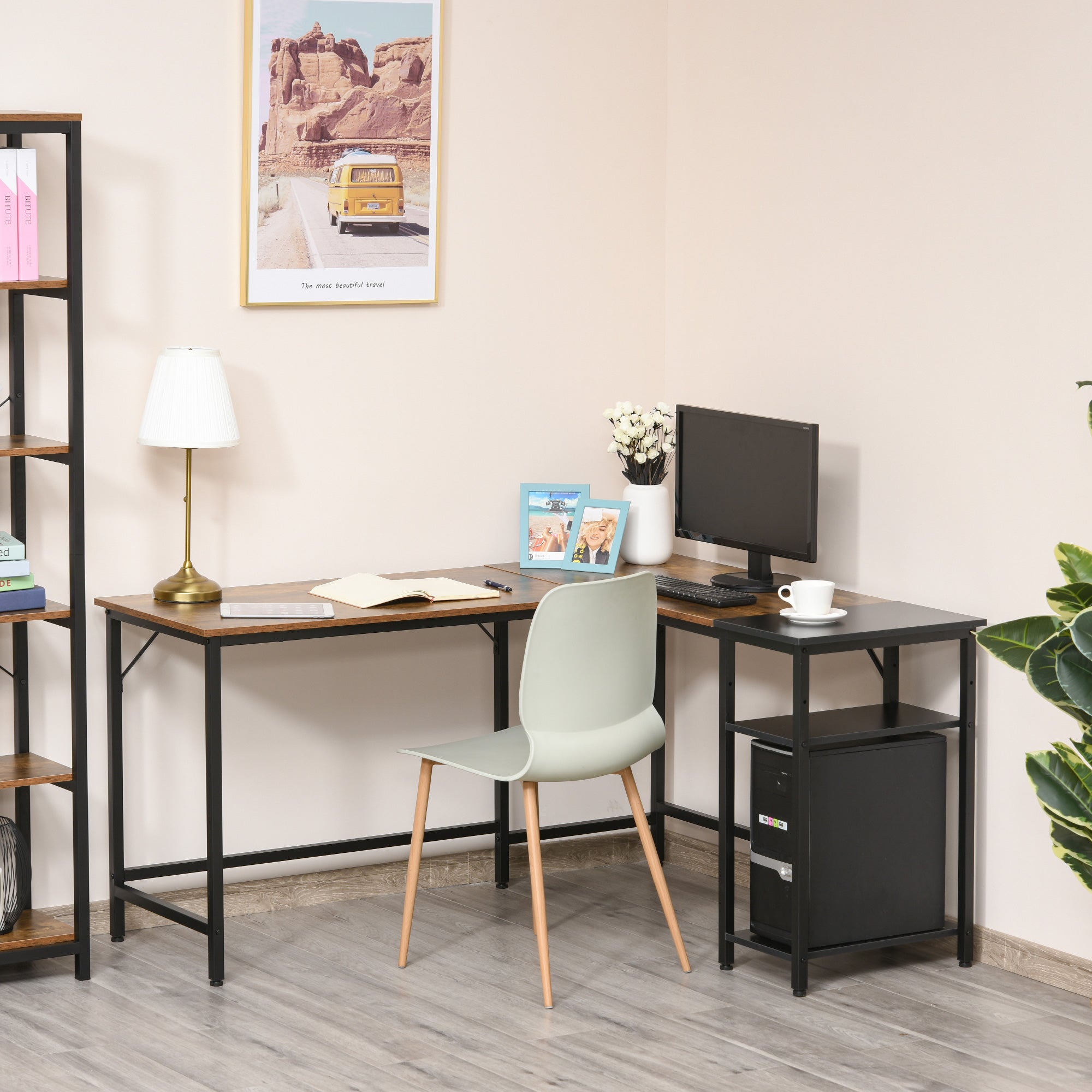 EasyComfort hoekbureau industrieel 150 x 120 cm – vintage bruin/zwart