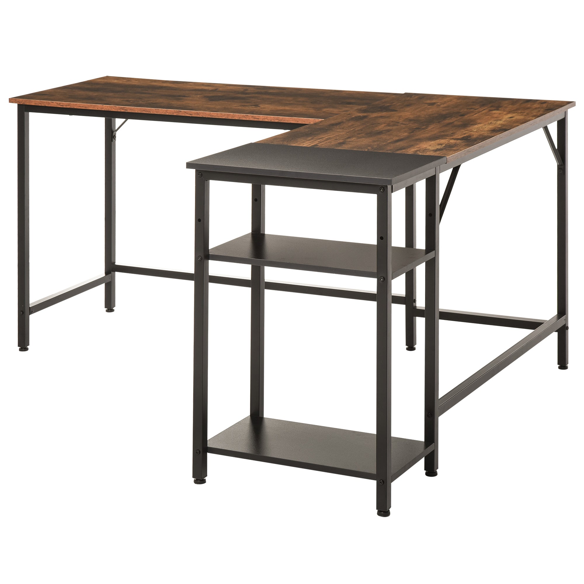EasyComfort hoekbureau industrieel 150 x 120 cm – vintage bruin/zwart