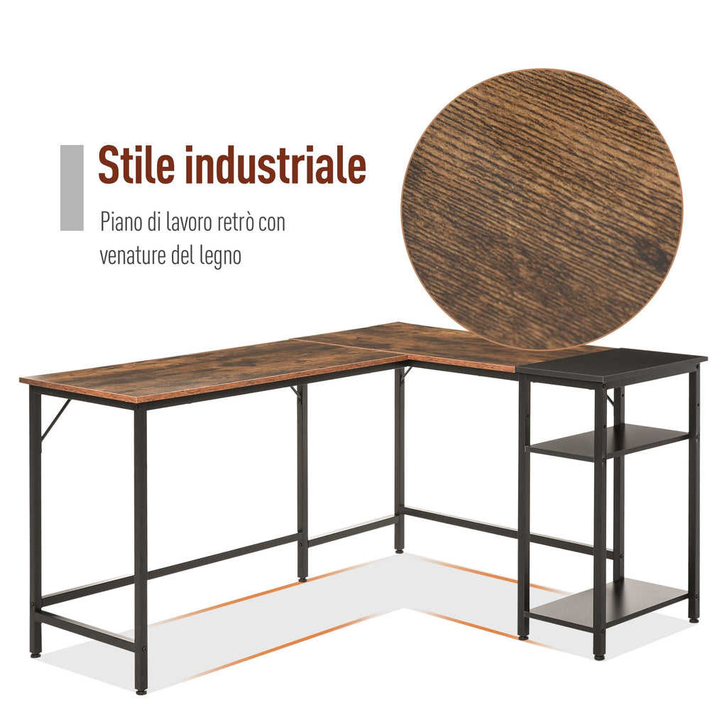 EasyComfort hoekbureau industrieel 150 x 120 cm – vintage bruin/zwart