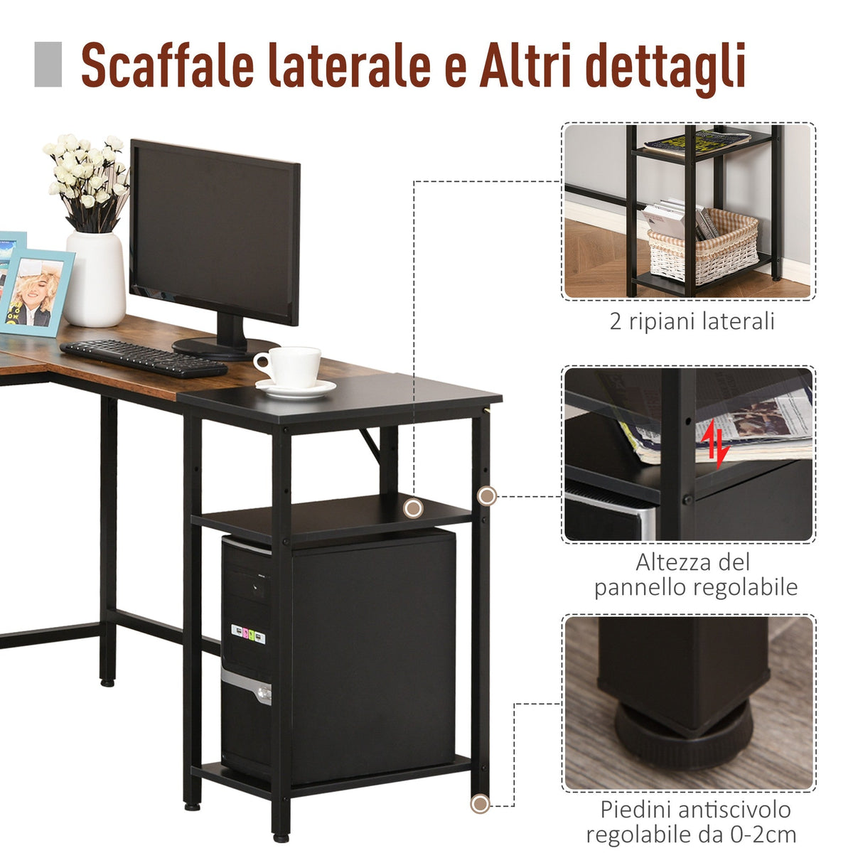 EasyComfort hoekbureau industrieel 150 x 120 cm – vintage bruin/zwart