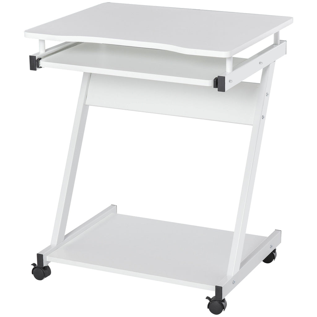 Easycomfort Tavolo Porta PC Classico e Salvaspazio, Piano Tastiera a Scomparsa, 4 Ruote e Ripiano Inferiore white 60x48x73cm