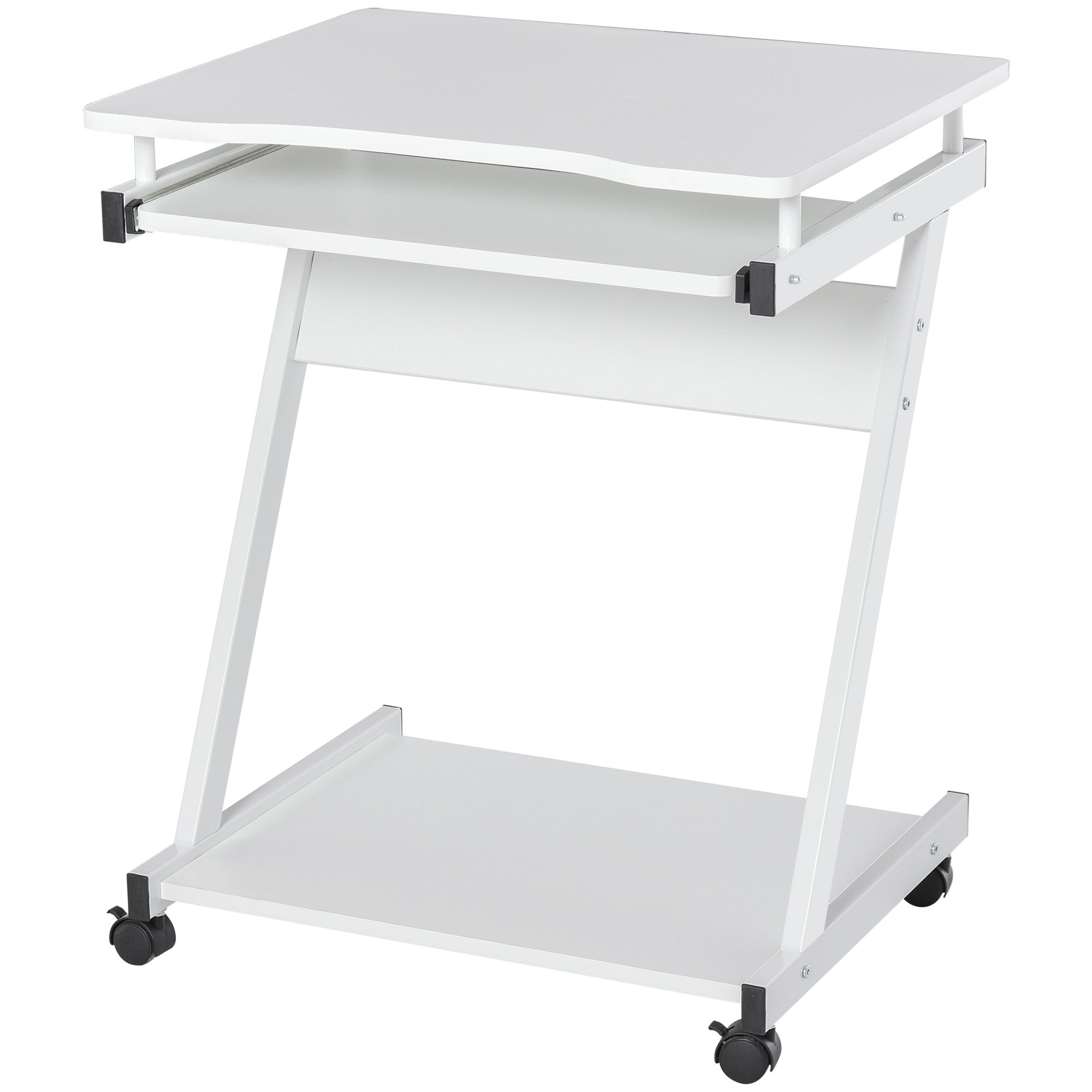 Easycomfort Tavolo Porta PC Classico e Salvaspazio, Piano Tastiera a Scomparsa, 4 Ruote e Ripiano Inferiore white 60x48x73cm