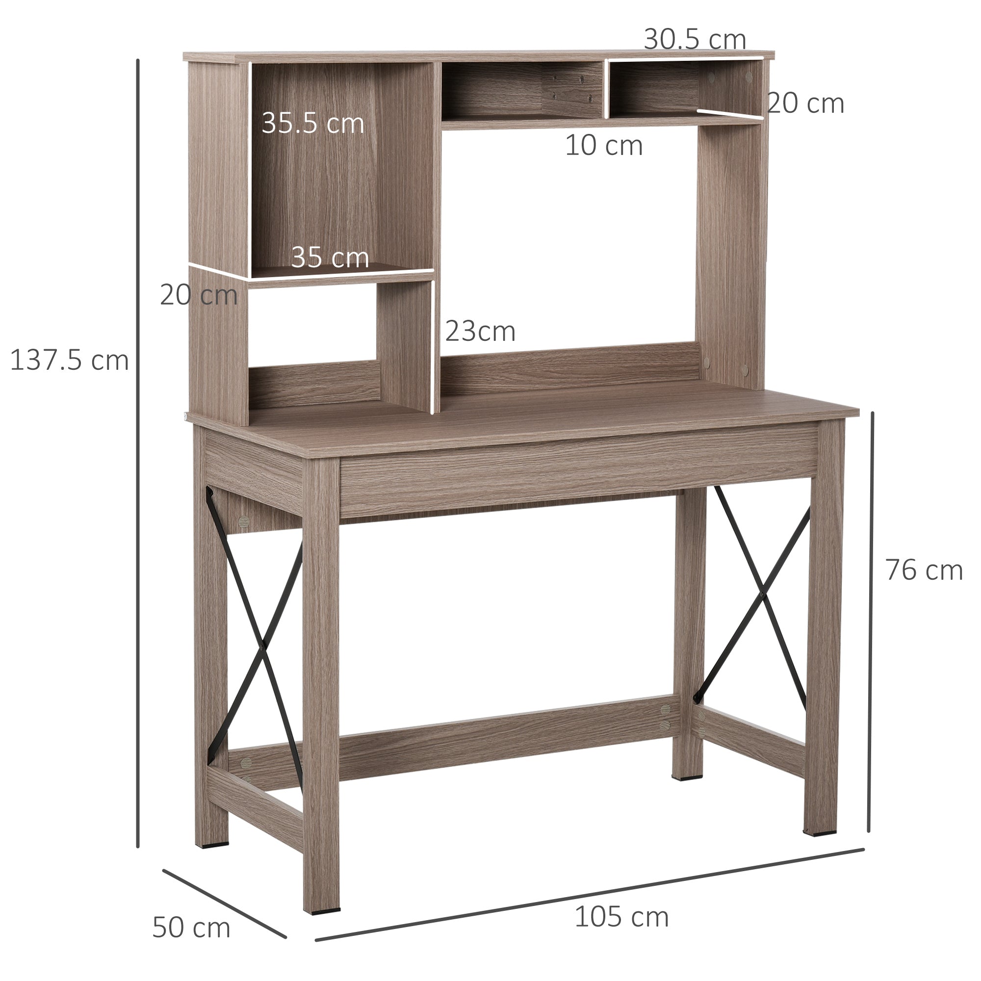 Easycomfort Scrivania Scaffale with Libreria Sopra in Legno per Camera, Cameretta o Ufficio, Salvaspazio 105x50x137.5cm