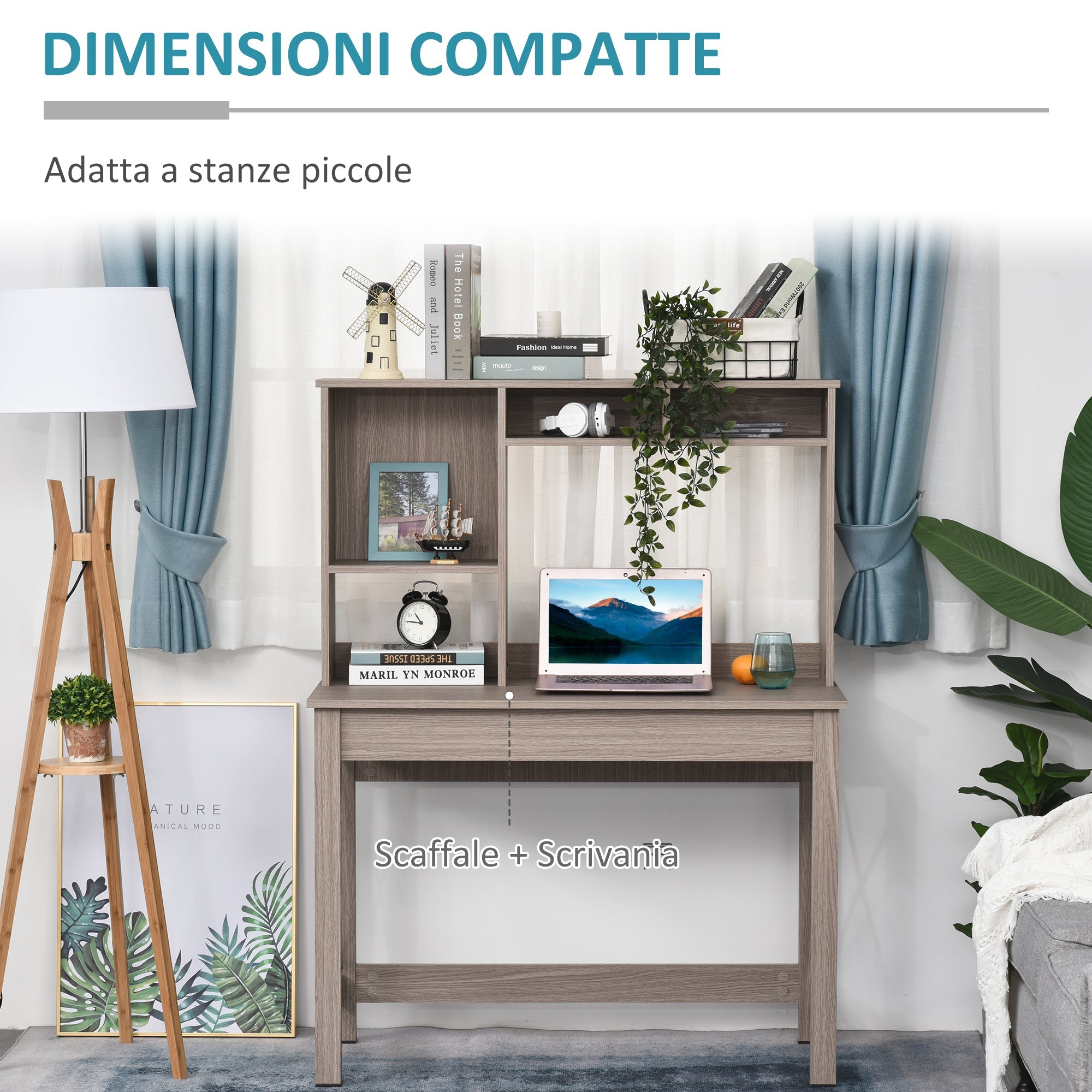 Easycomfort Scrivania Scaffale with Libreria Sopra in Legno per Camera, Cameretta o Ufficio, Salvaspazio 105x50x137.5cm