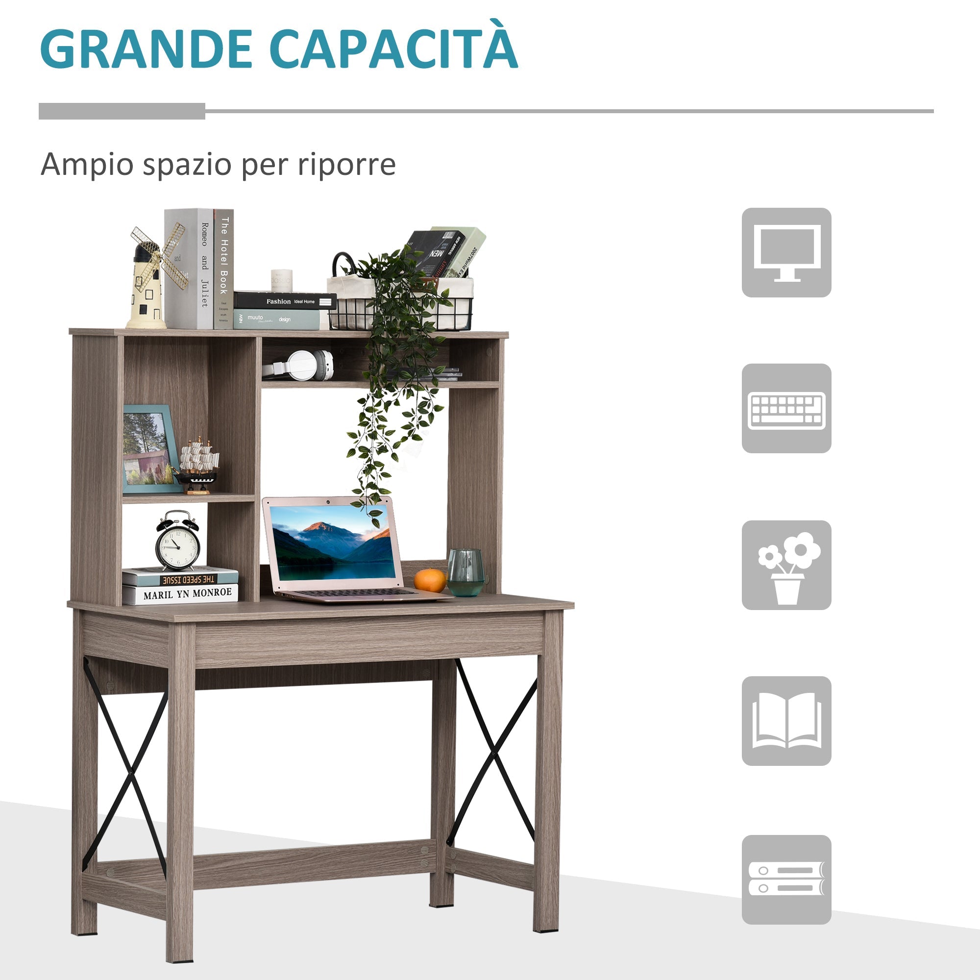 Easycomfort Scrivania Scaffale with Libreria Sopra in Legno per Camera, Cameretta o Ufficio, Salvaspazio 105x50x137.5cm