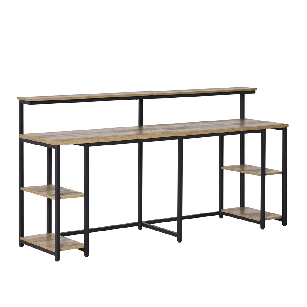 Easycomfort Scrivania Doppia with Scaffali e Mensola per Monitor in Stile Industriale, Scrivania with Libreria Salvaspazio per Ufficio e Studio in Metallo e MDF, 200x53x100cm, black Marrone