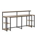 Easycomfort Scrivania Doppia with Scaffali e Mensola per Monitor in Stile Industriale, Scrivania with Libreria Salvaspazio per Ufficio e Studio in Metallo e MDF, 200x53x100cm, black Marrone