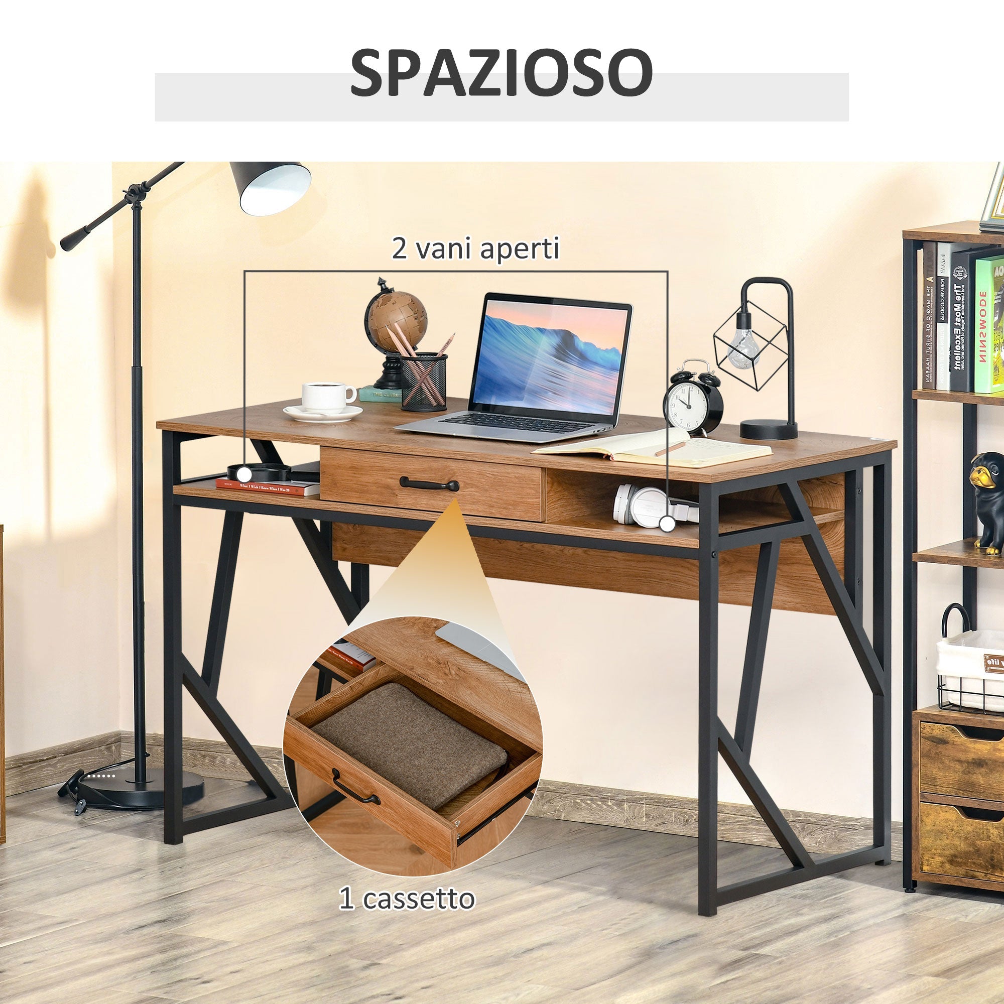 EasyComfort modern bureau 120x60x76 cm zwart/bruin