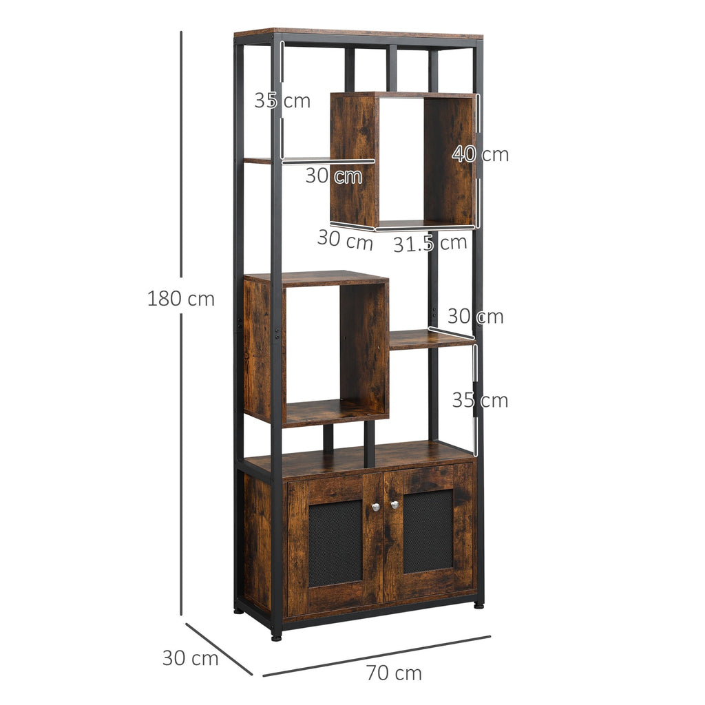 Easycomfort Mobile Libreria Scaffale in Stile Industriale with Armadietto a 2 Ante, Scaffale Salvaspazio a 8 Ripiani per Casa e Ufficio, 70x30x180cm, Marrone