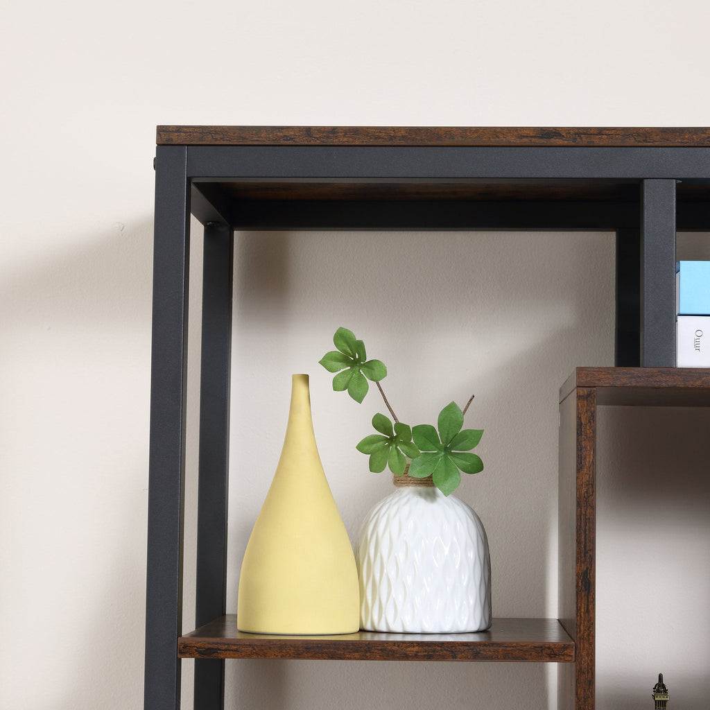 Easycomfort Mobile Libreria Scaffale in Stile Industriale with Armadietto a 2 Ante, Scaffale Salvaspazio a 8 Ripiani per Casa e Ufficio, 70x30x180cm, Marrone