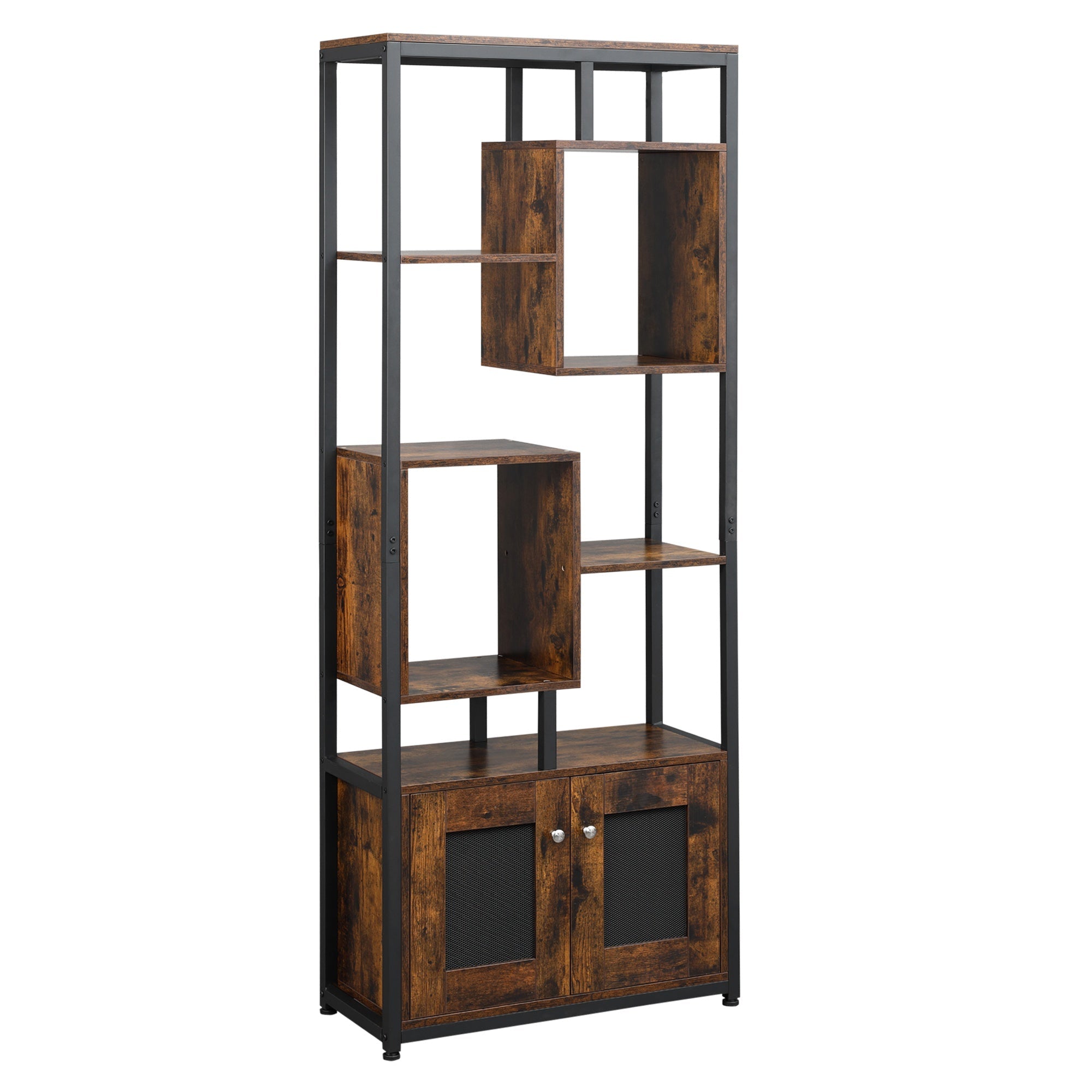 Easycomfort Mobile Libreria Scaffale in Stile Industriale with Armadietto a 2 Ante, Scaffale Salvaspazio a 8 Ripiani per Casa e Ufficio, 70x30x180cm, Marrone