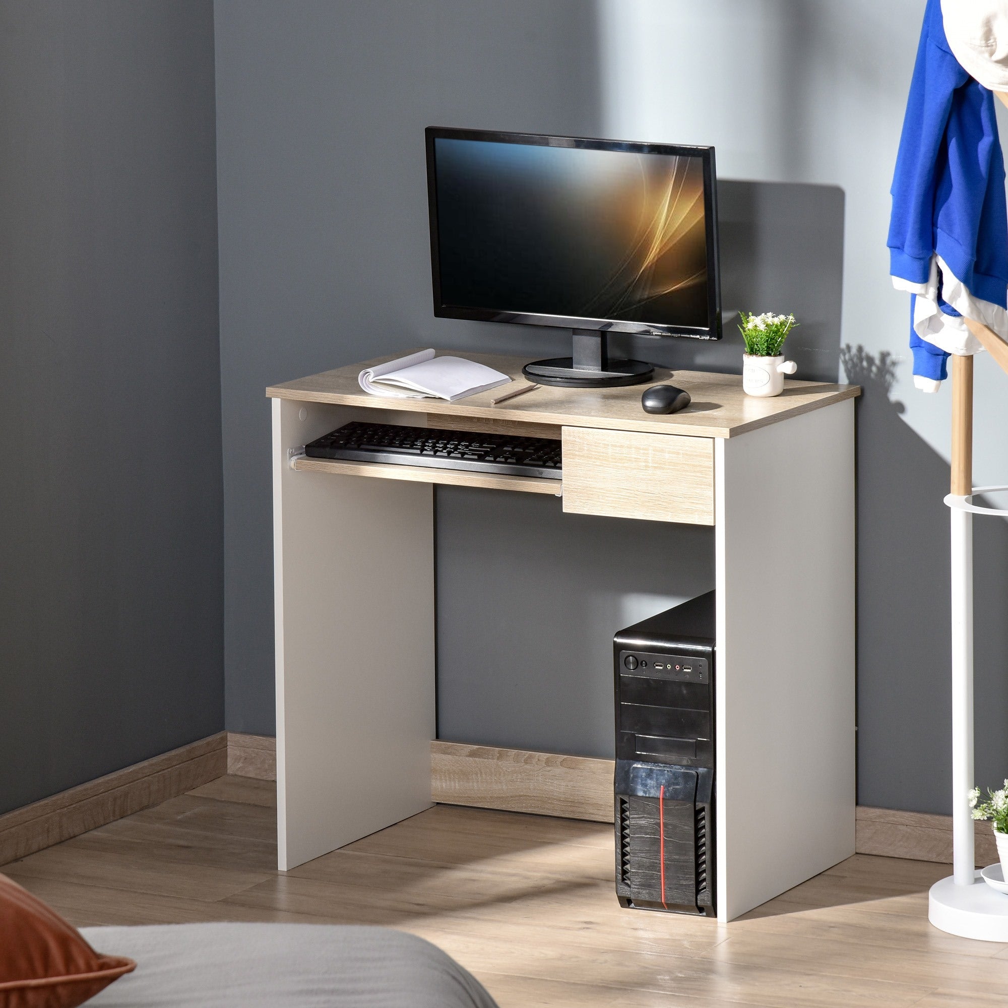 EasyComfort bureau met toetsenbordlade - wit/eiken