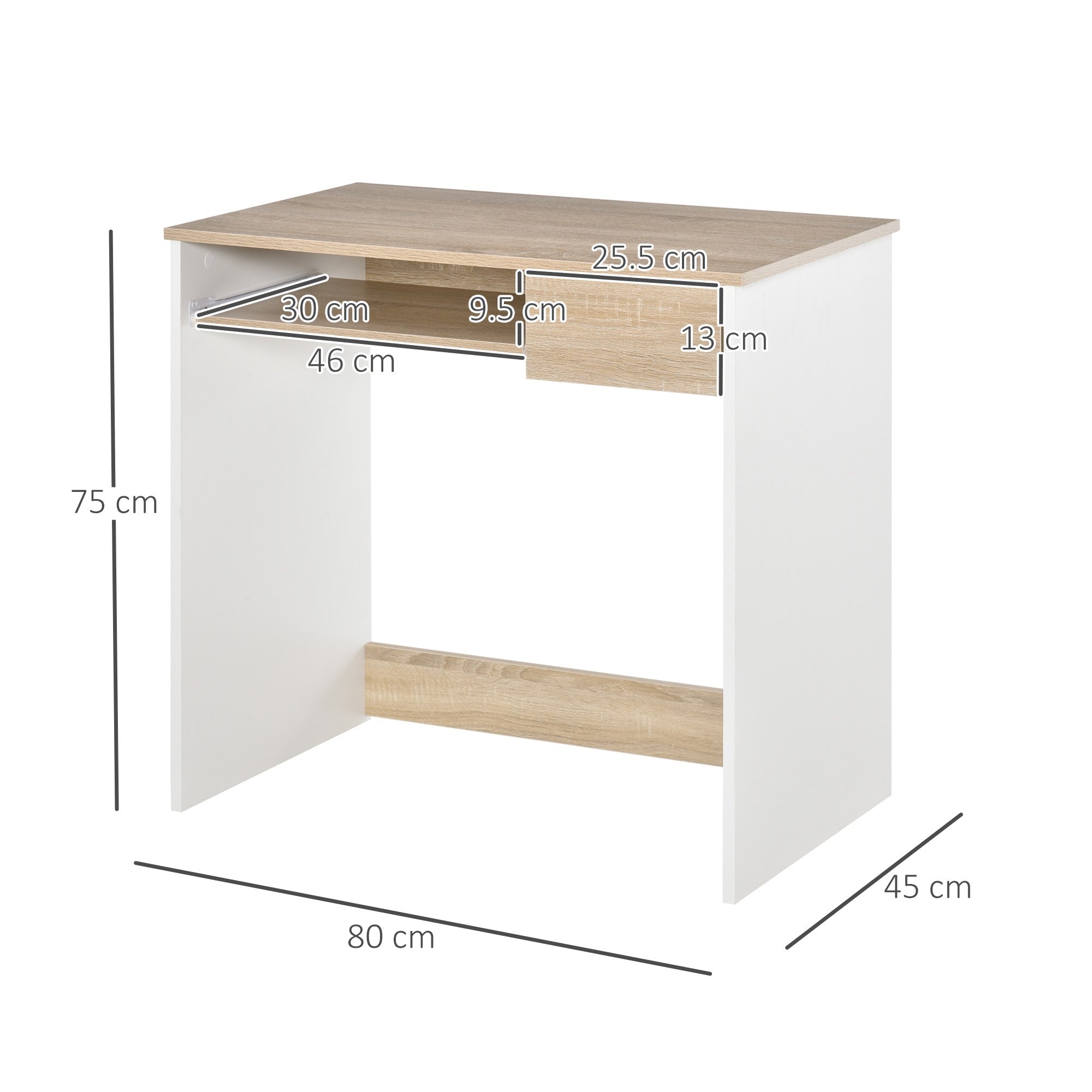 EasyComfort bureau met toetsenbordlade - wit/eiken