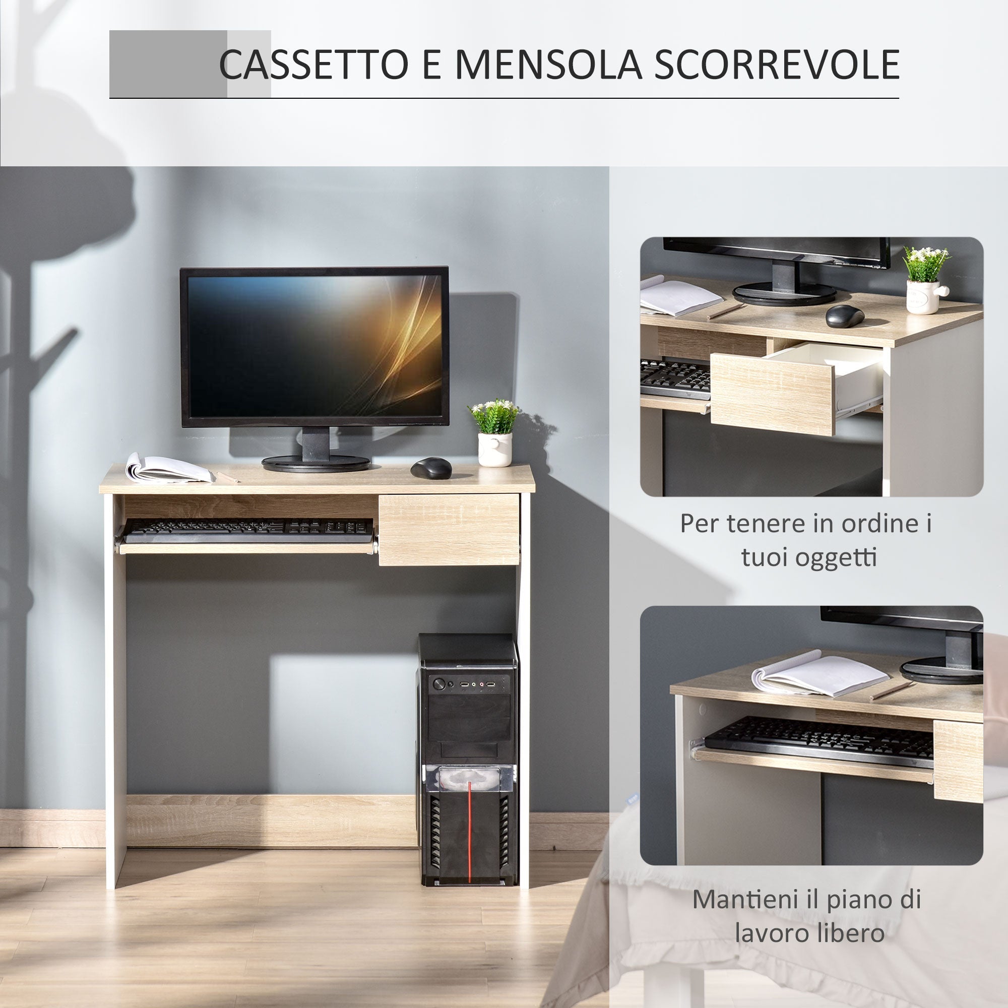 EasyComfort bureau met toetsenbordlade - wit/eiken