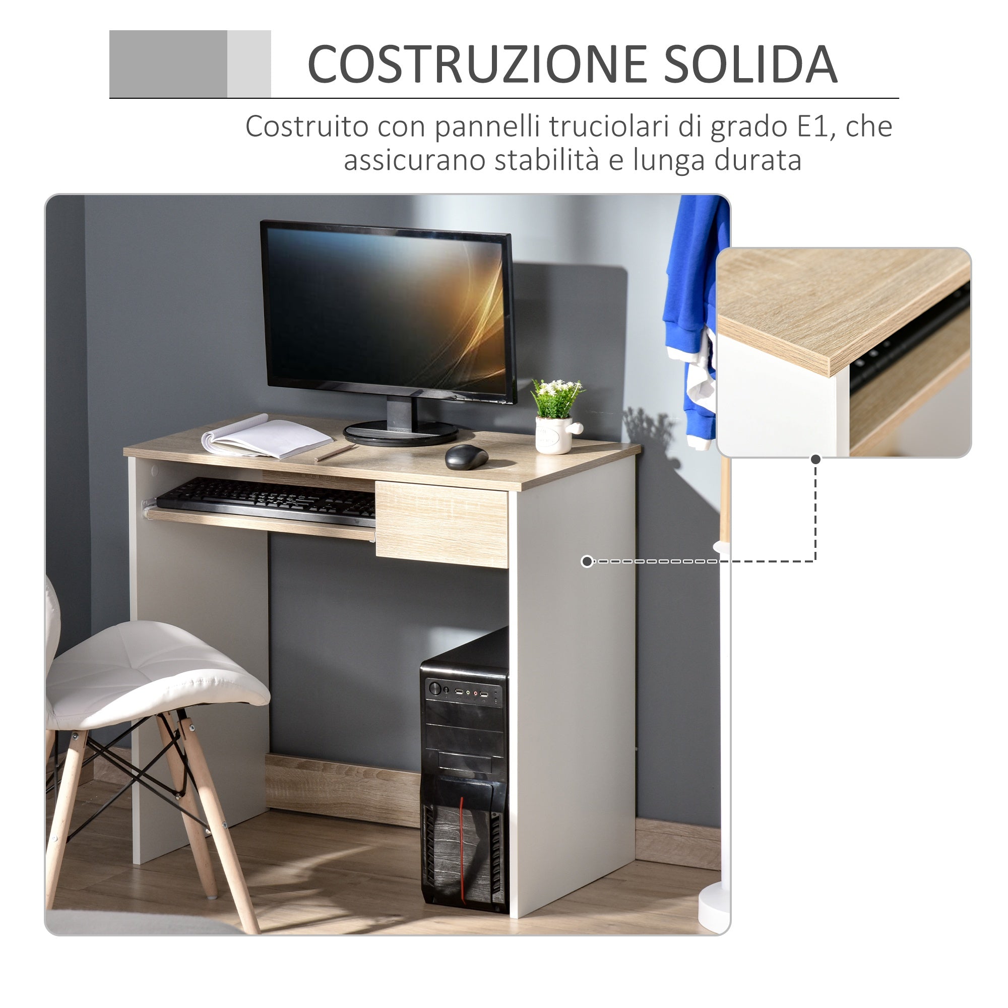 EasyComfort bureau met toetsenbordlade - wit/eiken