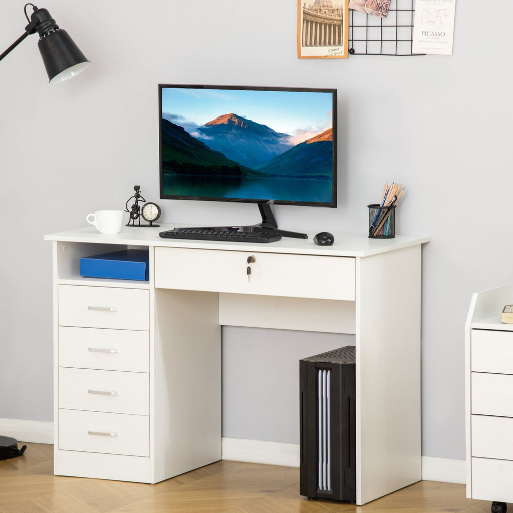 Easycomfort Scrivania per Camera o Ufficio in Legno with 2 Cassetti e 2 Chiavi, 110x50x76cm - white