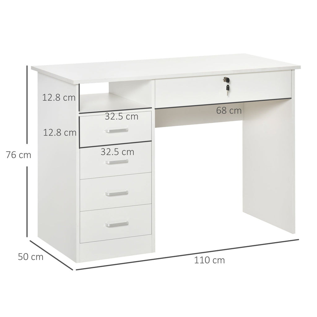 Easycomfort Scrivania per Camera o Ufficio in Legno with 2 Cassetti e 2 Chiavi, 110x50x76cm - white