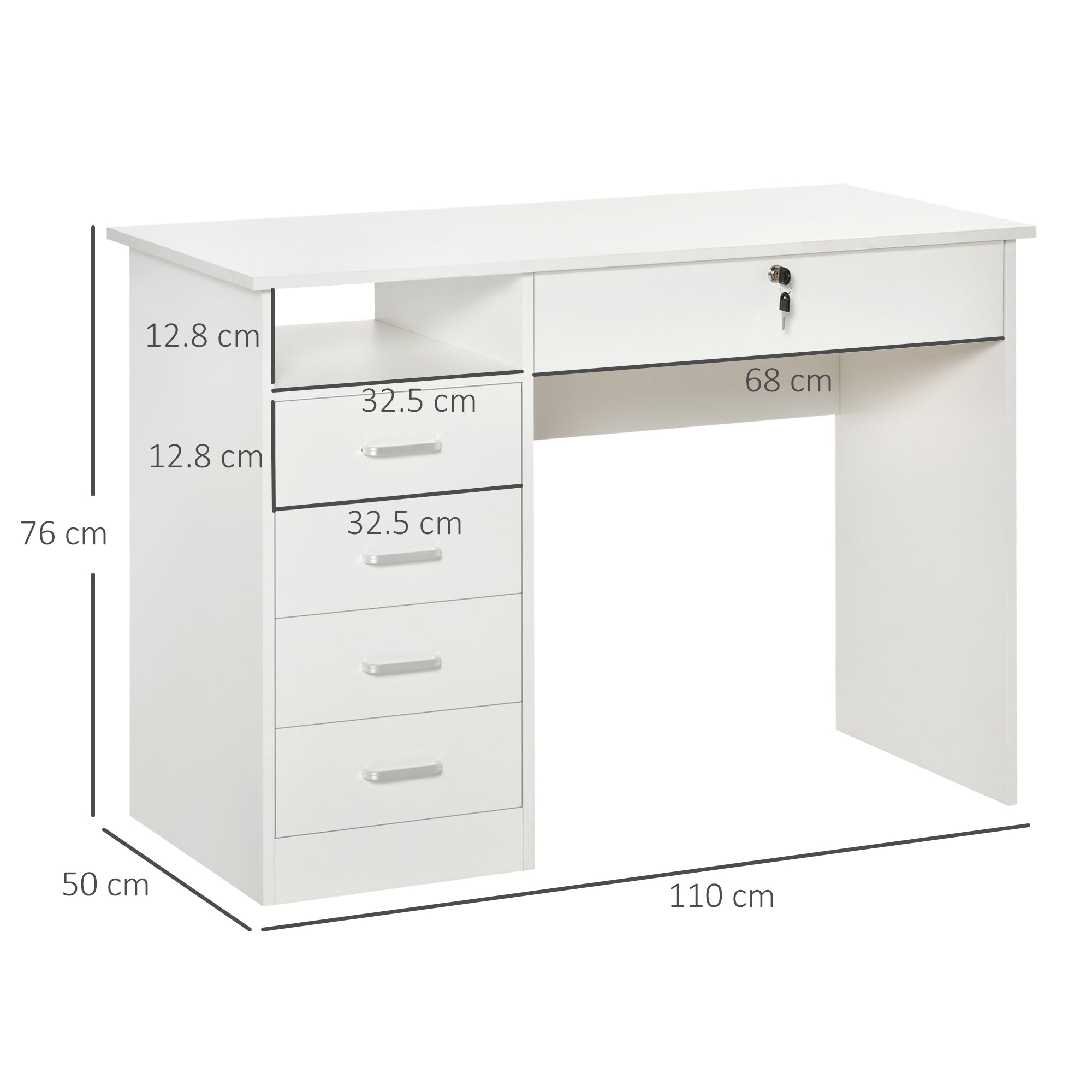 Easycomfort Scrivania per Camera o Ufficio in Legno with 2 Cassetti e 2 Chiavi, 110x50x76cm - white