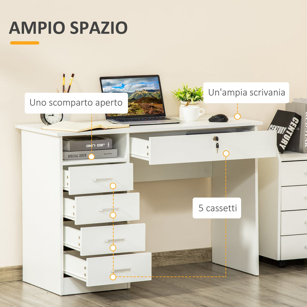 Easycomfort Scrivania per Camera o Ufficio in Legno with 2 Cassetti e 2 Chiavi, 110x50x76cm - white