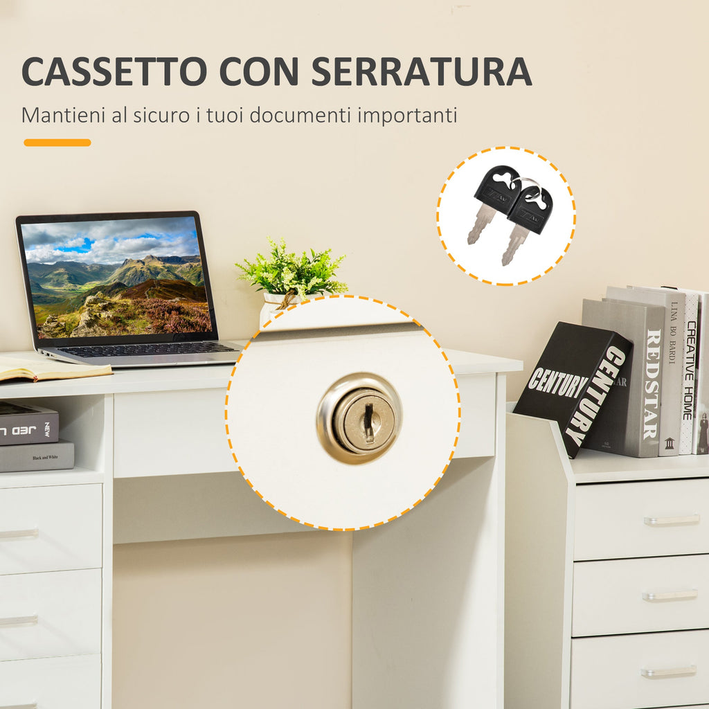 Easycomfort Scrivania per Camera o Ufficio in Legno with 2 Cassetti e 2 Chiavi, 110x50x76cm - white